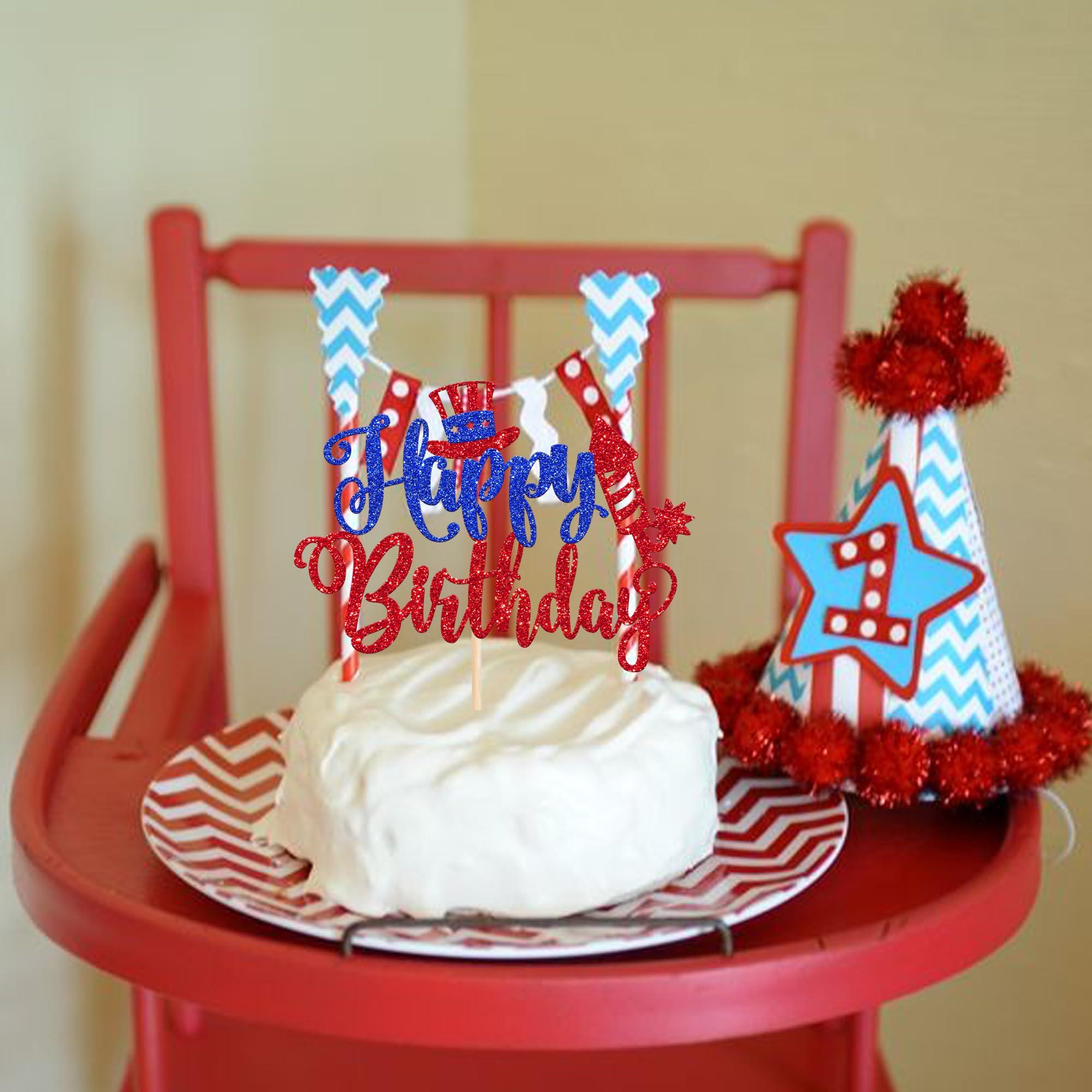 YCTHUNFISH 1 Pack Independence Day Cake Topper Happy Birthday Independence Day 4th of July Patriotic Cake Pick for Independence Day Theme July American National Day Party Decoration Supplies
