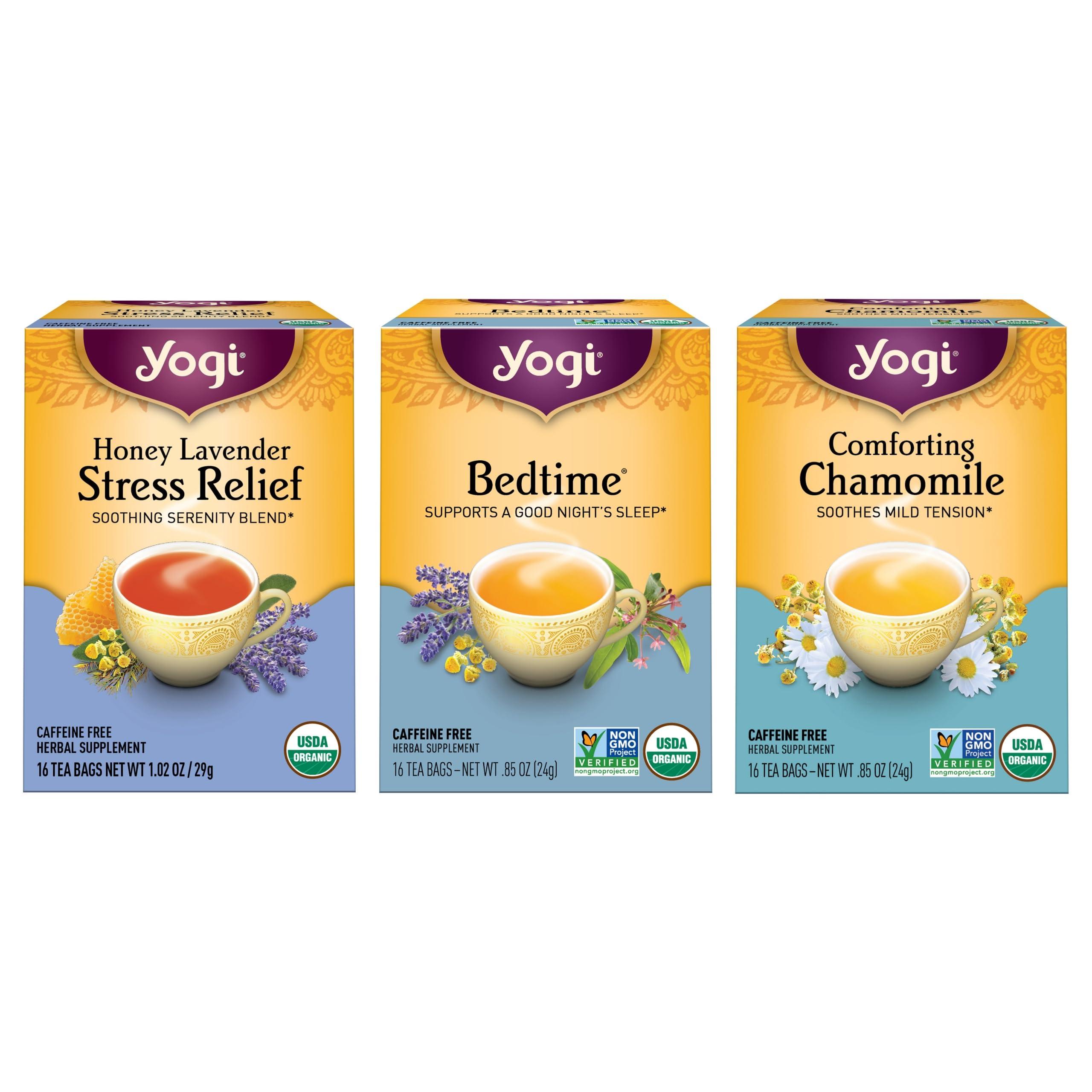 Yogi Yogi Tea Relaxation & Stress Relief Tea Variety Pack - 16 Tea Bags per Pack (3 Packs) - Relaxing Tea Sampler - Includes Honey Lavender Stress Relief Tea, Bedtime Tea & Comforting Chamomile Tea