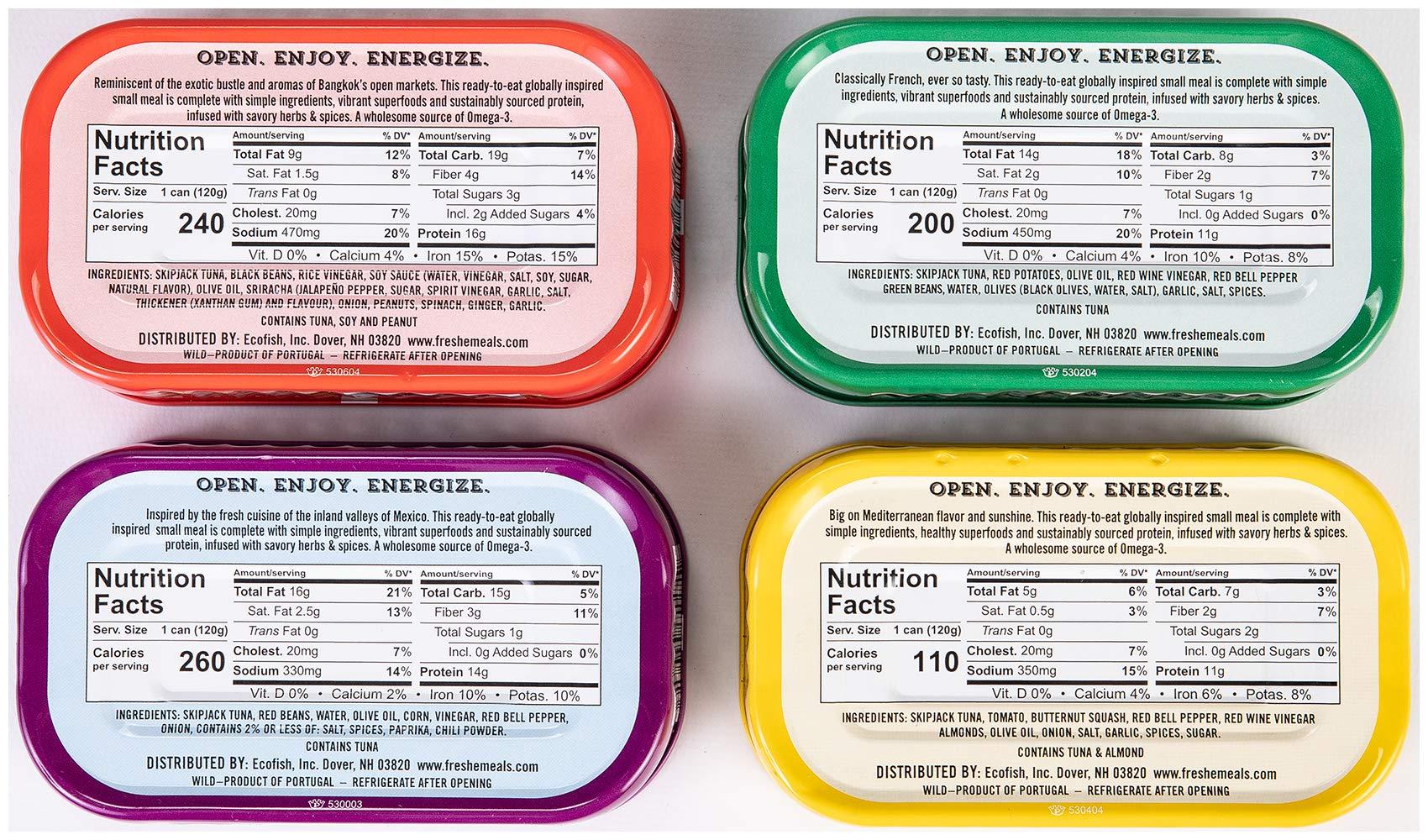 Freshé Fresh Gourmet Canned Tuna Variety Pack (4 Pack) Healthy High-Protein Skipjack Fish & Ready-to-Eat Meal  All-Natural, Non-GMO, Wild-Caught Tuna  Gluten Free Diet Friendly