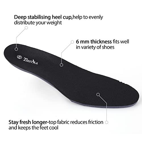 TIESTRA 2 Pair-Insoles for Mens Memory Foam Shoe Inserts,Replacement Insoles for Work Boot Running Shoes-Shock Absorption and Cushion for Feet Relief,Comfort Inner Soles for Everyday Use Black 42EU/US9