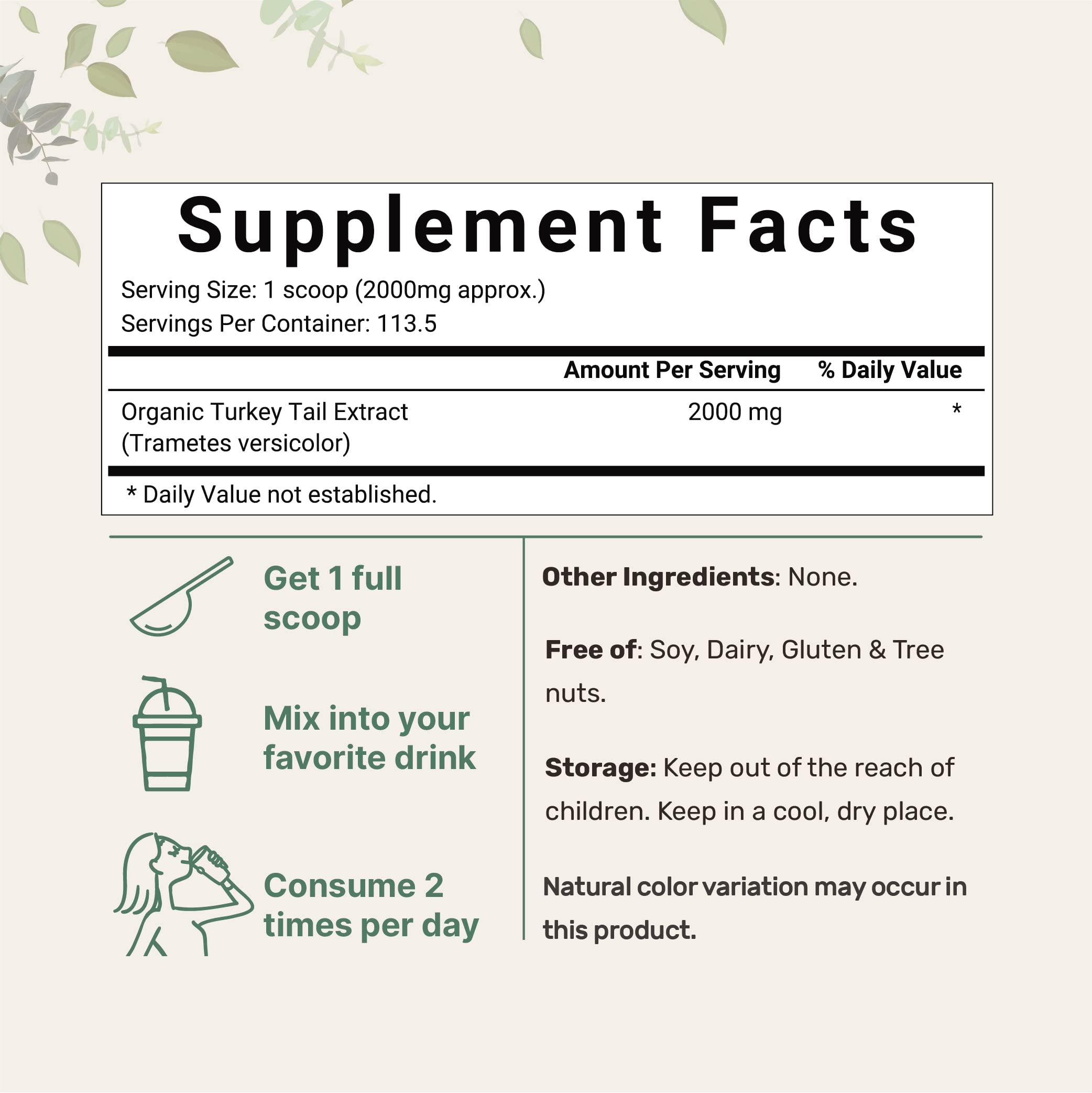 Micro Ingredients Micro Ingredients Organic Turkey Tail Mushroom Powder (50:1 Extract), 8 Ounce | Freeze Dried with Active Polysaccharides, Supports Immune Response & Cellular Level, Pet Friendly