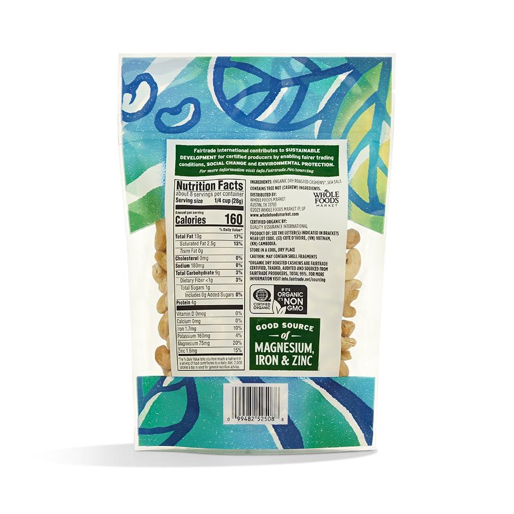 Whole Foods Market WHOLE FOODS MARKET Organic Dry Roasted Cashews with Sea Salt, 8 OZ