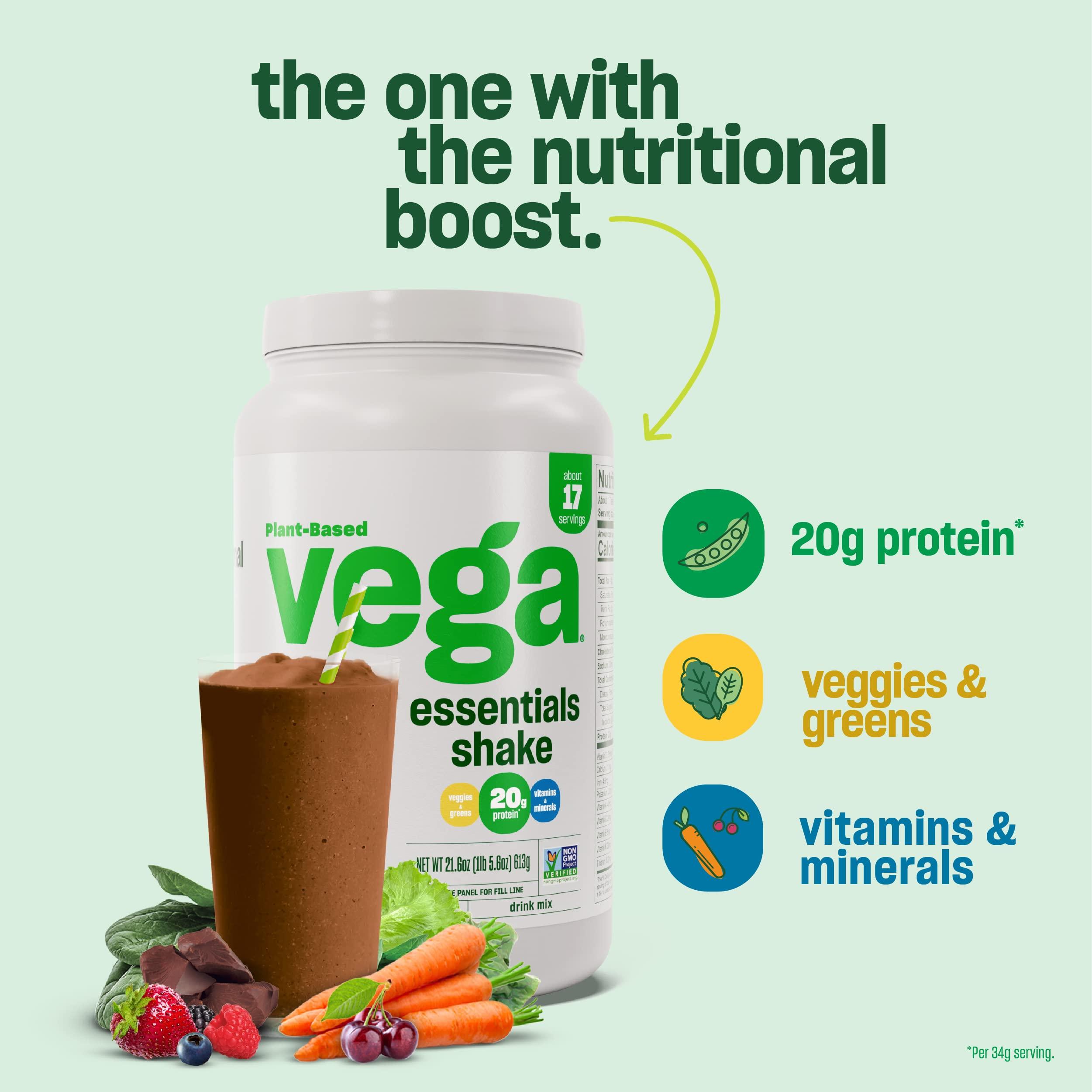 Vega Vega Essentials Plant Based Protein Powder, Chocolate - Vegan, Superfood, Vitamins, Antioxidants, Keto, Low Carb, Dairy Free, Gluten Free, Pea Protein for Women & Men, 2.4 lbs (Packaging May Vary)