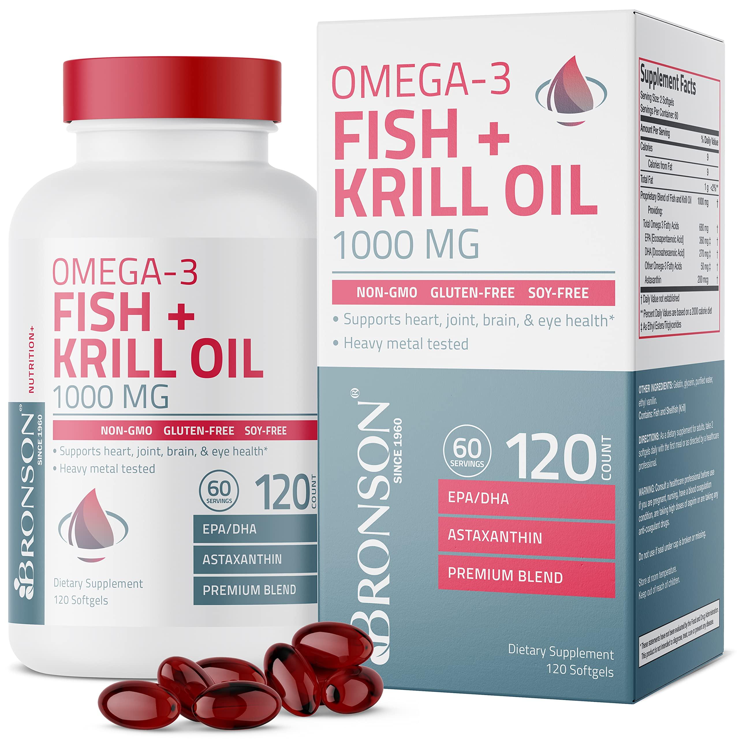 Bronson Bronson Vitamin K2 (MK7) with D3 Supplement Omega-3 Fish + Krill Oil 1000 MG