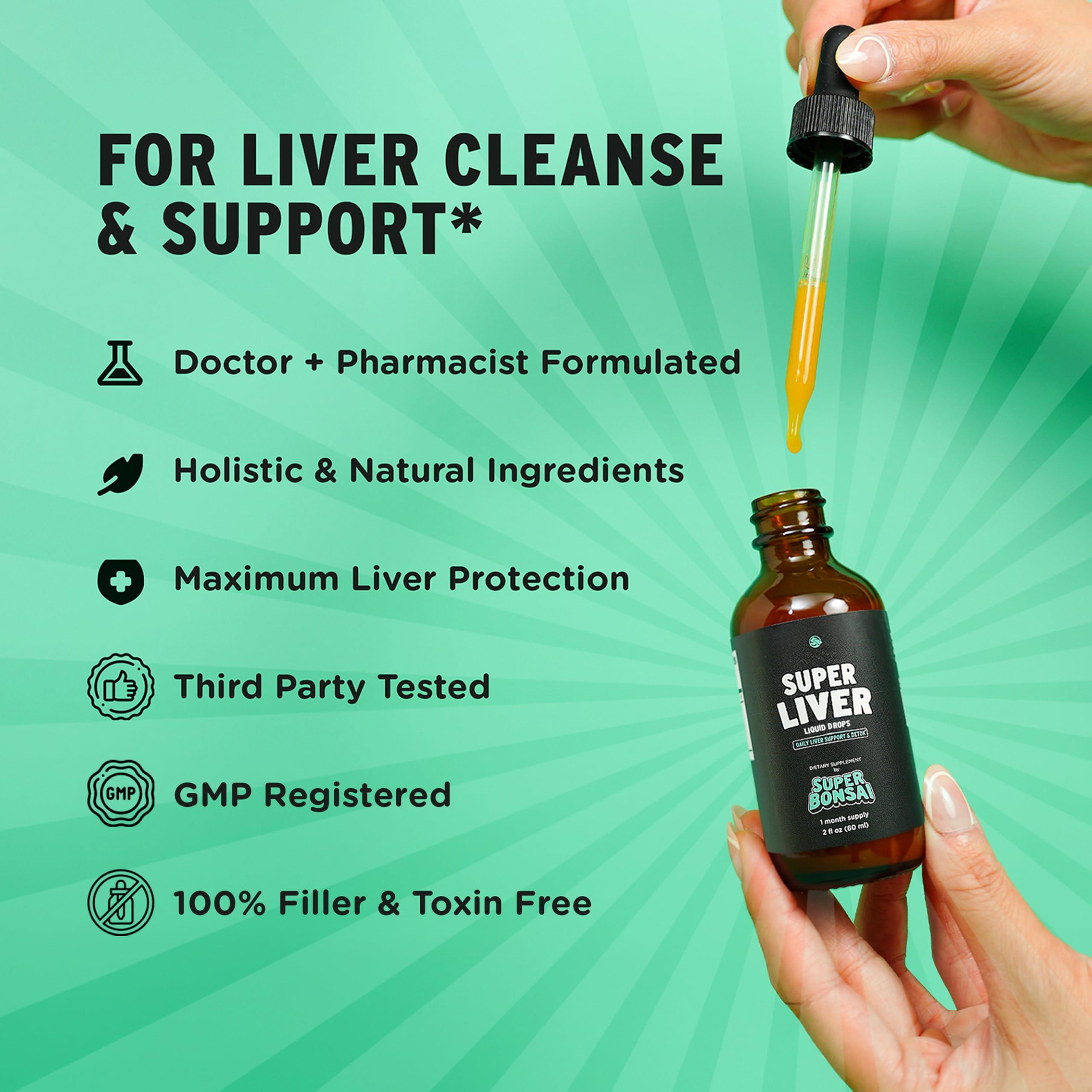 SUPERBONSAI SuperBonsai Super Liver Support with Milk Thistle - All Natural Liver Cleanse Detox & Repair Aid - Doctor-Formulated Liver Supplement - Liquid Herbal Supplements for Liver Health - 1 Month Supply