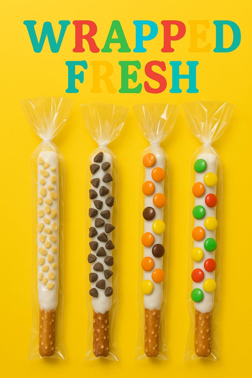 The Brittle Box Candy Co White Chocolate Covered Pretzel Rods Individually Wrapped 20 Piece Assorted Toppings
