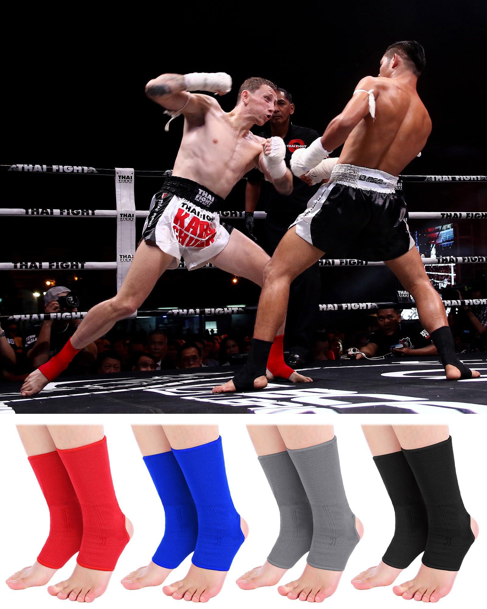 Handepo Handepo 4 Pairs Muay Thai Ankle Wraps MMA Compression Foot Sleeve Ankle Braces Sock Support for Men Women Kickboxing Martial Arts Gym Running Sports(Black, Red, Blue, Gray)