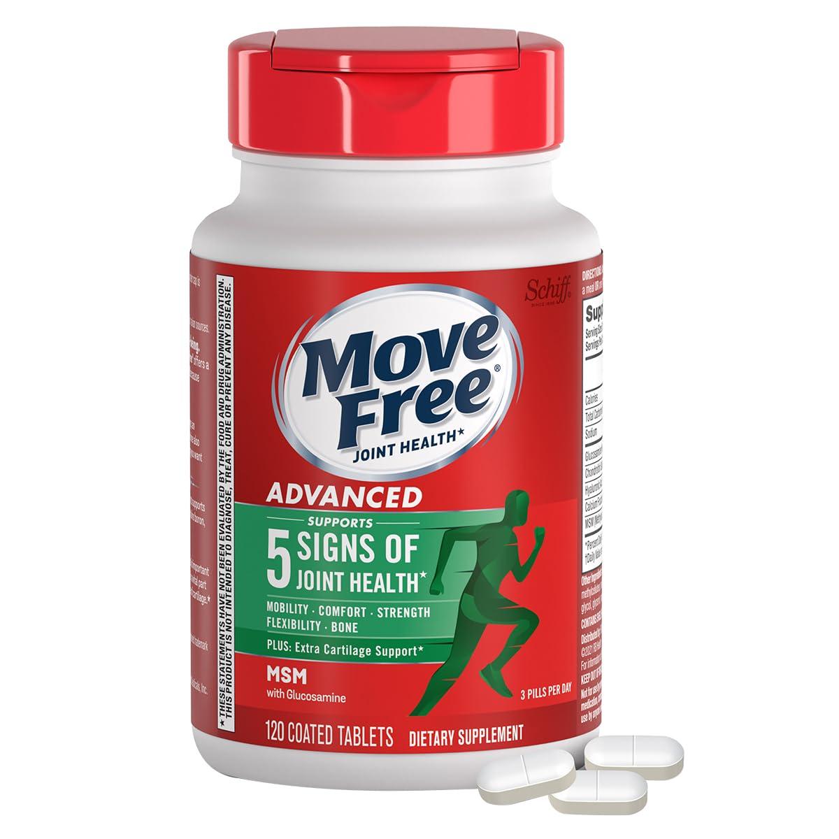 Move Free Move Free Advanced Glucosamine Chondroitin MSM Joint Support Supplement, Supports Mobility, Comfort, Strength, Flexibility & Bone, 120 Tablets/40 Servings