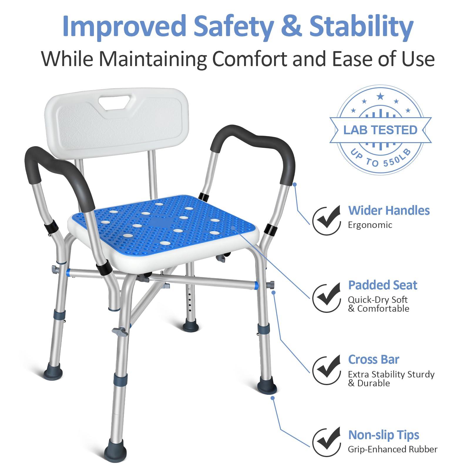KingPavonini KingPavonini Shower Chair for Inside Shower, 550LBs Heavy Duty Bath Chair with Arms, Medical Shower Seat, Bath Stool Safety Shower Bench with Reinforced Crossing Bar for Elderly, Adults, Disabled