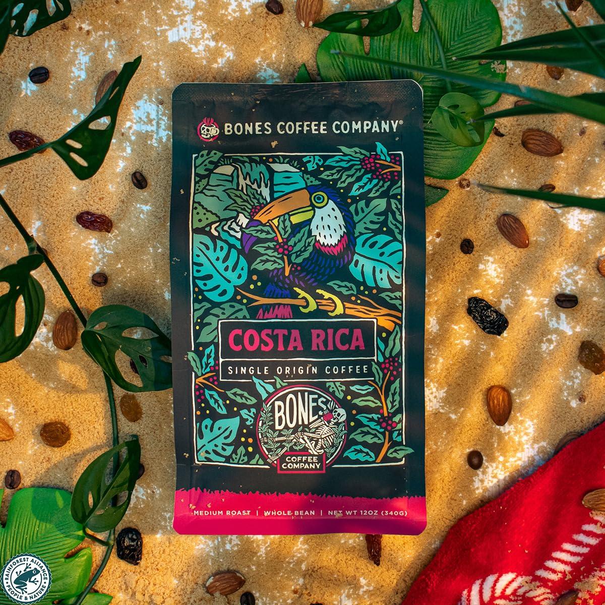 Bones Coffee Company Bones Coffee Company Costa Rica Single-Origin Coffee Beans, Medium Roast Ground Coffee Gifts Low Acid Gourmet, Cocoa, Nutty, Milk Chocolate Notes (12 oz)