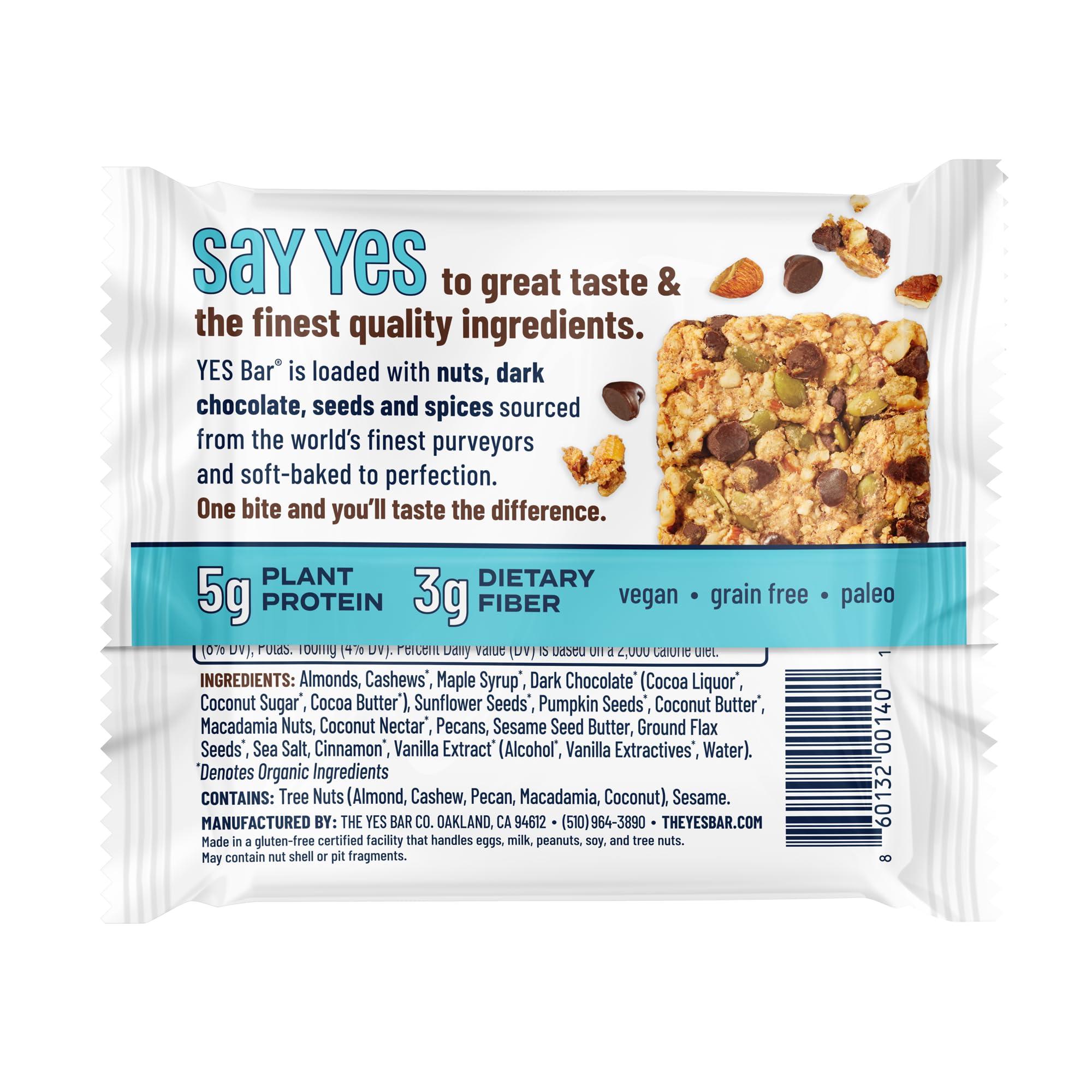 The YES Bar The YES Bar Dark Chocolate Chip Plant Based Protein, Decadent Snack Bar Vegan, Paleo, Gluten Free, Dairy Free, Low Sugar, Healthy Snack, Breakfast, Low Carb, Keto Friendly (24 Count)
