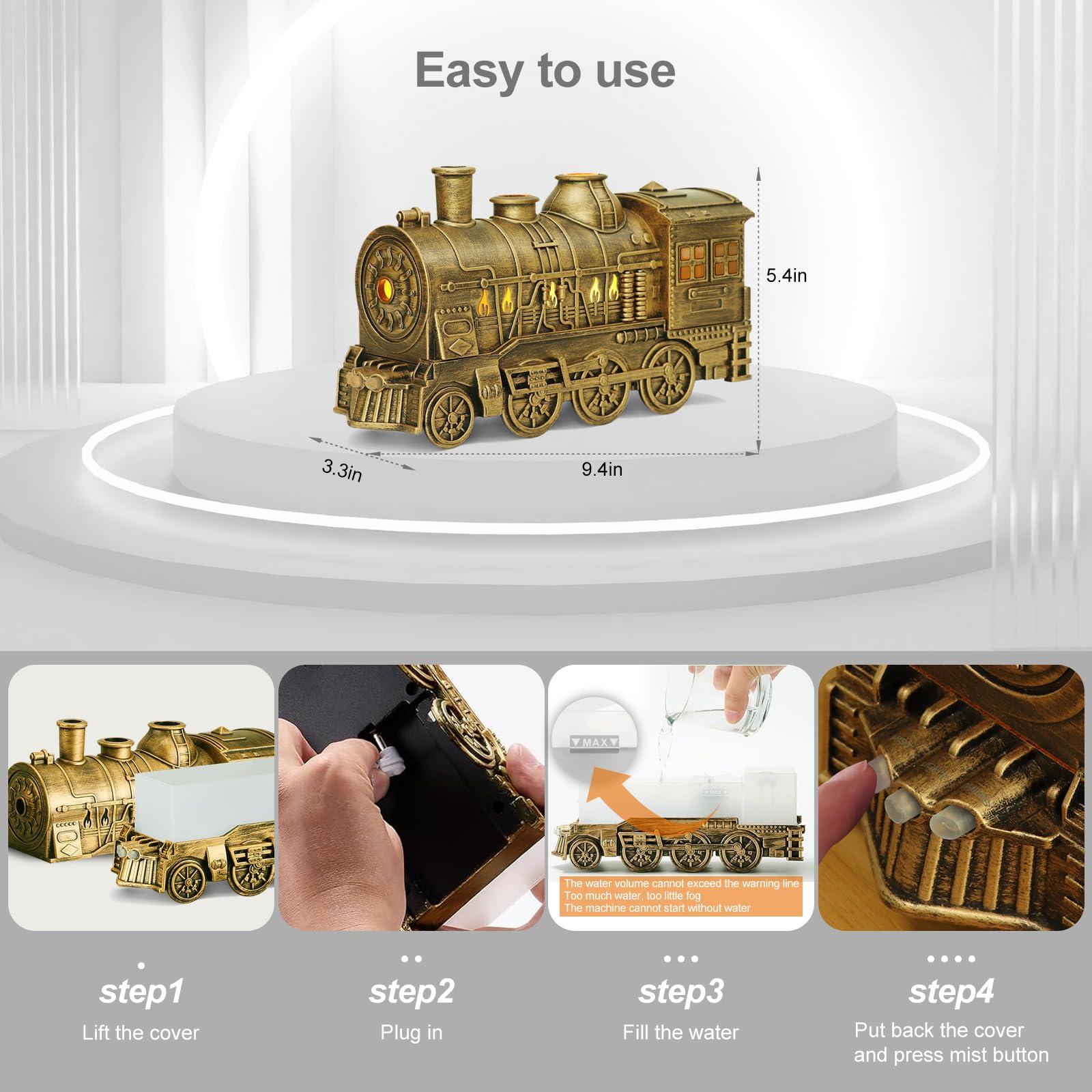 HIROGA HIROGA Train Diffuser 300ml, Aromatherapy Diffuser Cool Mist Ultrasonic Aroma Train Diffuser with Remote Control 2 Light 2 Mist Mode Auto Shut-Off for Bedroom Office Hotel(Bronze)