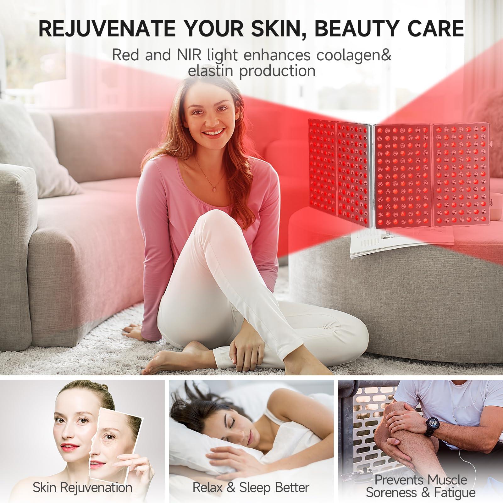 Profey LED-Red-Light-Therapy-Device - 48W LED Panel Deep 660nm and Near-Infrared 850nm LED Light Combo for Skin Beauty, Pain Relief of Muscles and Joints