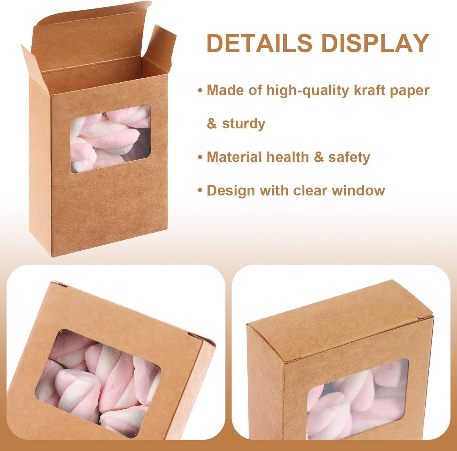 PINKXHY PINKXHY 100 PCS Mini Kraft Paper Box with Square Window Soap Packaging Boxes Craft Cardboard Present Container for Homemade Soap Favor Treat Bakery Candy, 3.5 x 2.6 x 1.2 Inch (Brown)