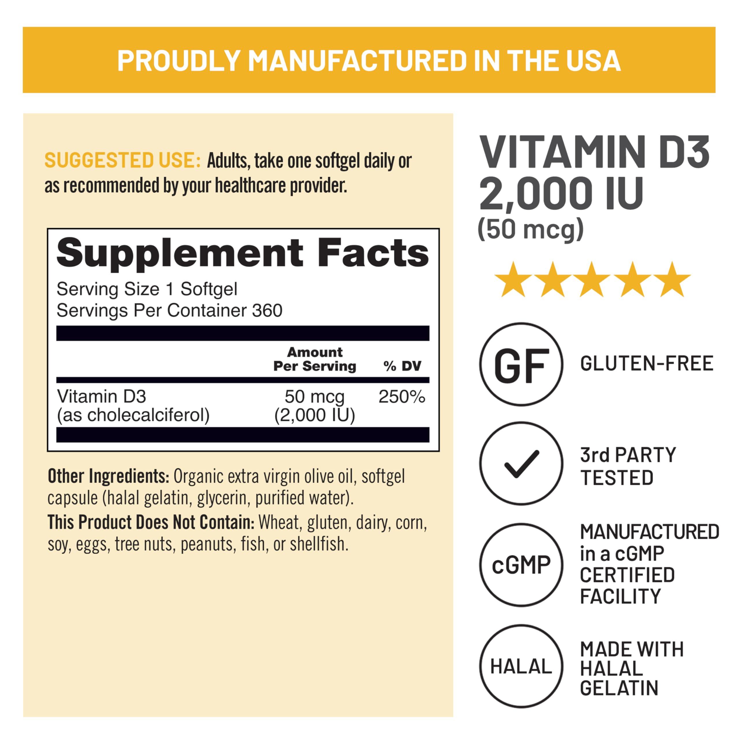 NatureWise NatureWise Vitamin D3 2000iu (50 mcg) 1-Year Supply for Immune Support, Healthy Muscle Function, and Bone Health - Non-GMO, Gluten Free in Organic Extra Virgin Olive Oil, (Mini Softgel), 360 Count