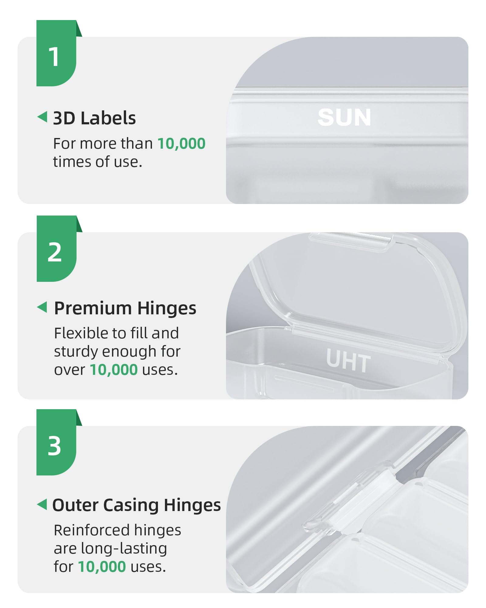 PULIV PULIV Pill Organizer with Large Capacity, Dual Protection Pill Box 7 Day, Arthritis Friendly Pill Case Easy to Open, Weekly Medicine Organizer for Vitamins, Medications, Fish Oils, Supplements (White)