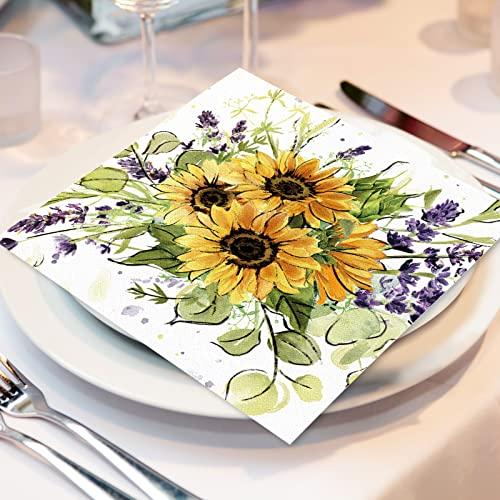 AnyDesign AnyDesign 100 Pack Sunflower Luncheon Napkins Disposable Spring Summer Flower Paper Decorative Napkins Floral Dessert Dinner Hand Napkin for Baby Shower Party Supplies Decoration, 6.5 x 6.5 In