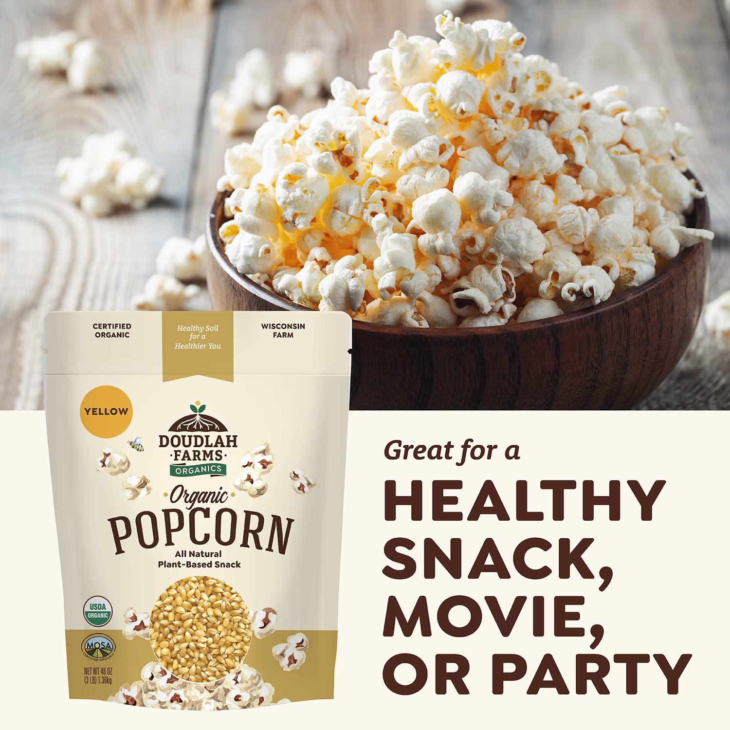 Doudlah Farms Organic Yellow Popcorn Kernels 3lb Bulk by Doudlah Farms - Farmed From Regenerative Soil | Gluten-Free, Non-GMO, Grown In USA | All-Natural, Plant-Based Snack