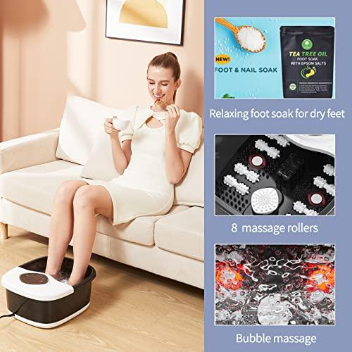 RIGHTMELL RIGHTMELL Foot Spa,Foot Bath Massager with Tea Tree Oil Foot Soak with Epsom Salt - with Heat, Bubbles and Vibration,Red Light,Medicine Box Digital Temperature Control 8 Acupressure Massage Points
