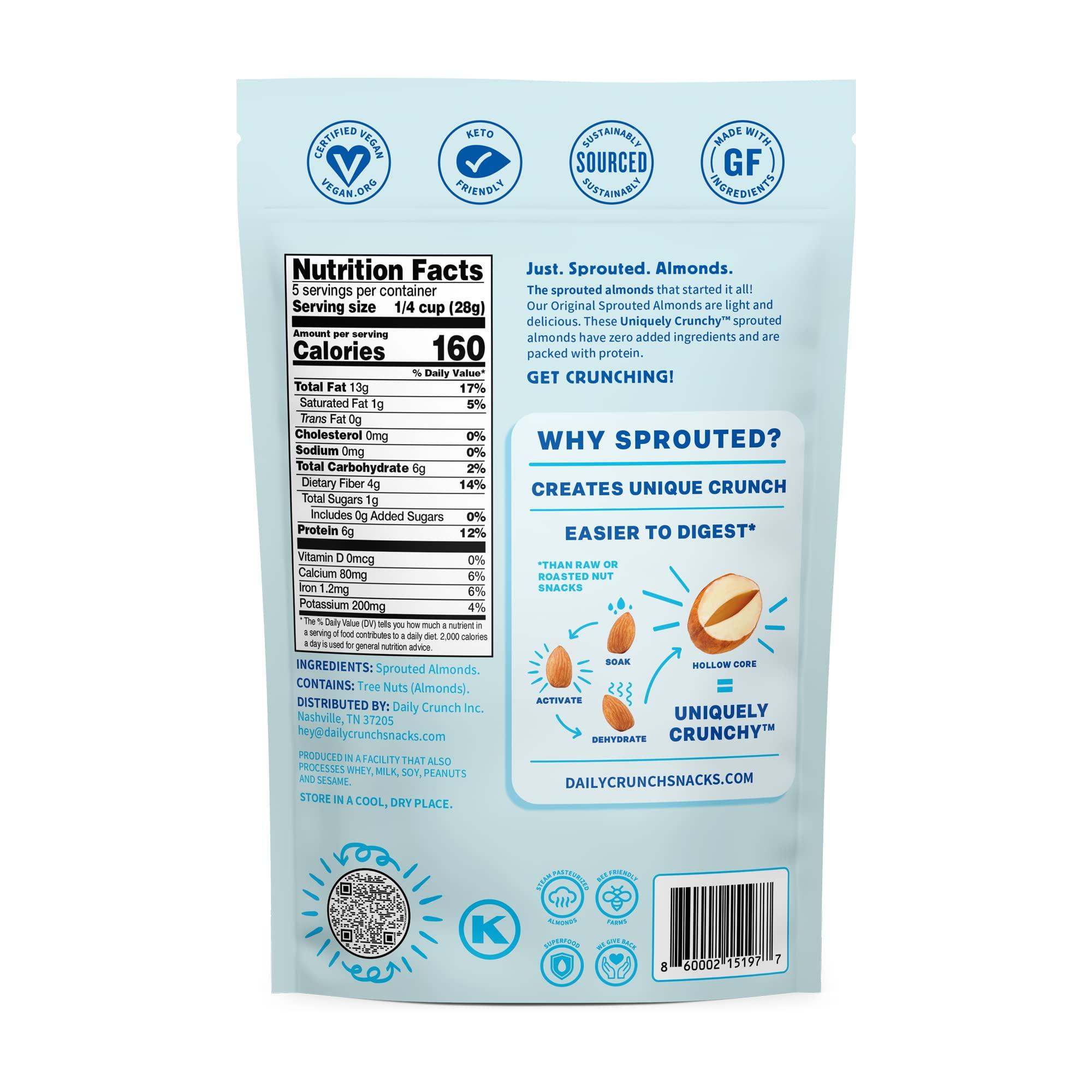 Daily Crunch Daily Crunch Sprouted Almonds - 5 Ounce Bags (Original Sprouted, Single Bag - 5 Ounces)