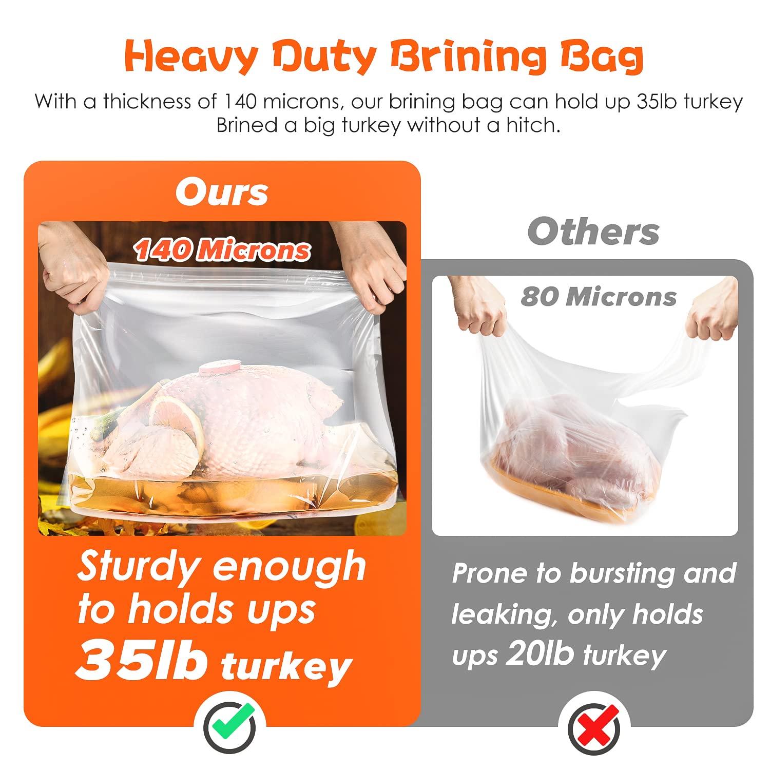 Venrothy Brining Bags for Turkey, 3 Pack, 26"×22", Extra Large Turkey brine bag Holds up 35lb, Thickened Brining Bag with 3 Cotton Strings, Double Zip-lock Seal Brine Bags for Turkey, Chicken, Beef, Pork, Ham