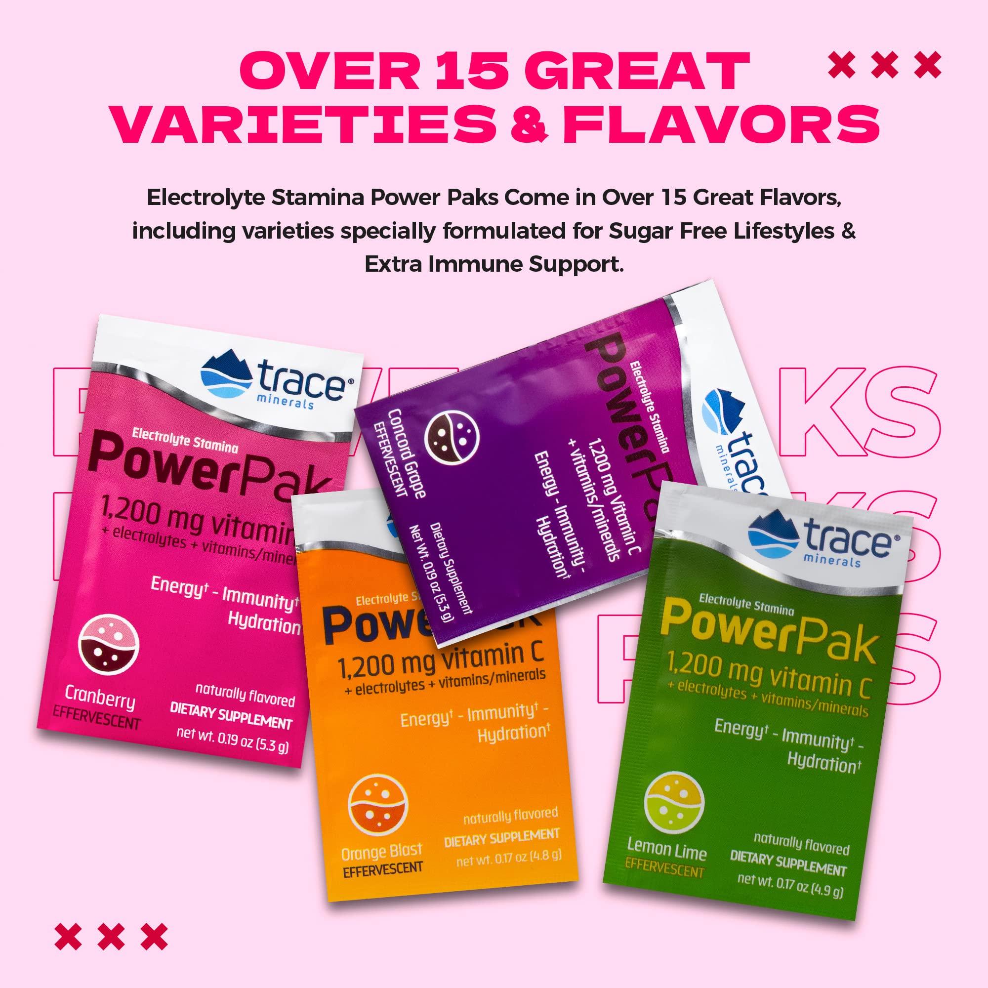 Trace Minerals Research Trace Minerals | Power Pak Electrolyte Powder Packets | 1200 mg Vitamin C, Zinc, Magnesium | Boost Immunity, Hydration and Natural Energy | Cranberry | 30 Packets
