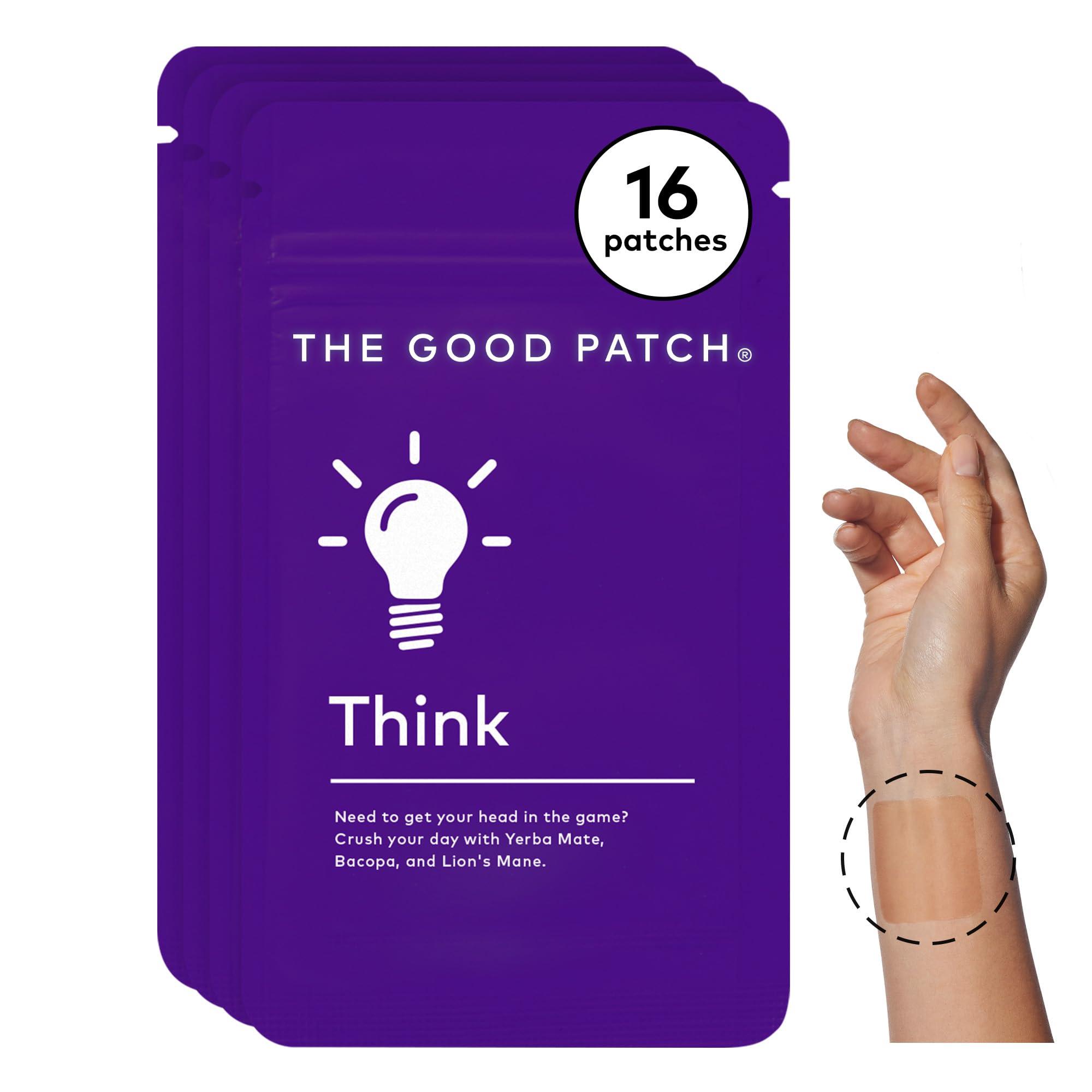 The Good Patch The Good Patch Think Patch, Natural Patch with Caffeine, Yerba Mate, Bacop, Lion\'s Mane, Plant Powered Wearable Wellness, Focus Patches, Sustained Release (16 Total Patches)