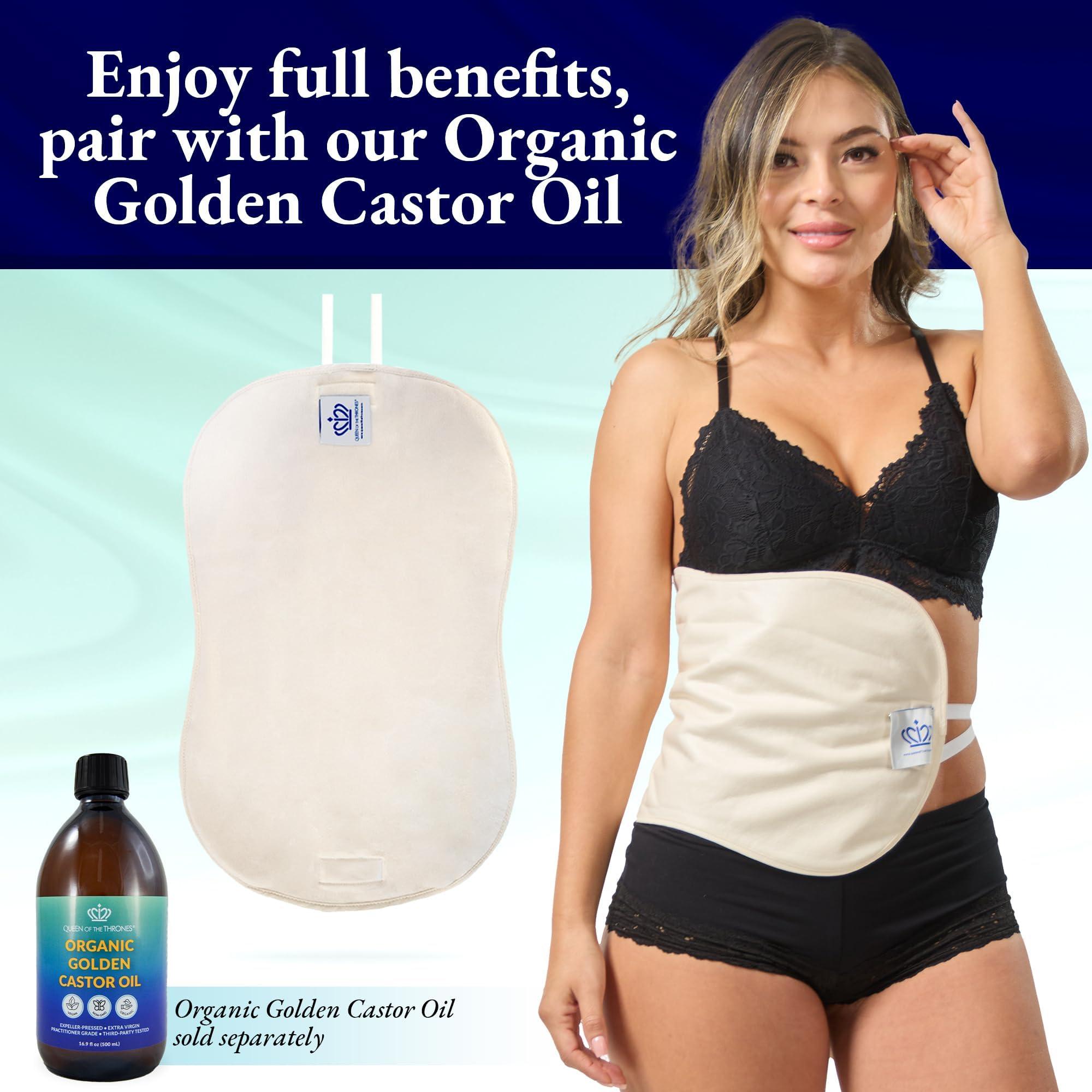 QUEEN OF THE THRONES QUEEN OF THE THRONES Castor Oil Pack for Liver (compress) - Heatless, Less-Mess, Reusable - Organic Cotton Flannel, Comfort Fit, Soft Straps & Naturopathic Doctor Designed (Castor Oil sold separately)