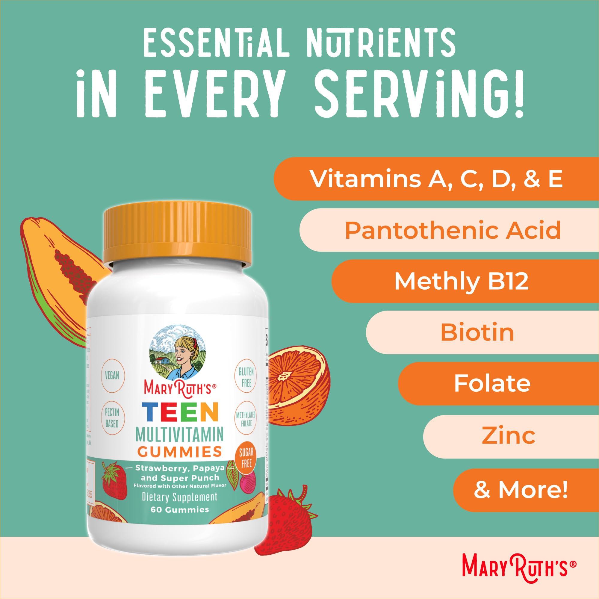 MaryRuth Organics MaryRuth Organics Multivitamin for Teens | Teen Multivitamin Multimineral Gummies with Vitamin B, C, D and E, Biotin, Zinc | Teen Vitamins | Vegan | Sugar Free | Gluten Free | 60 Count
