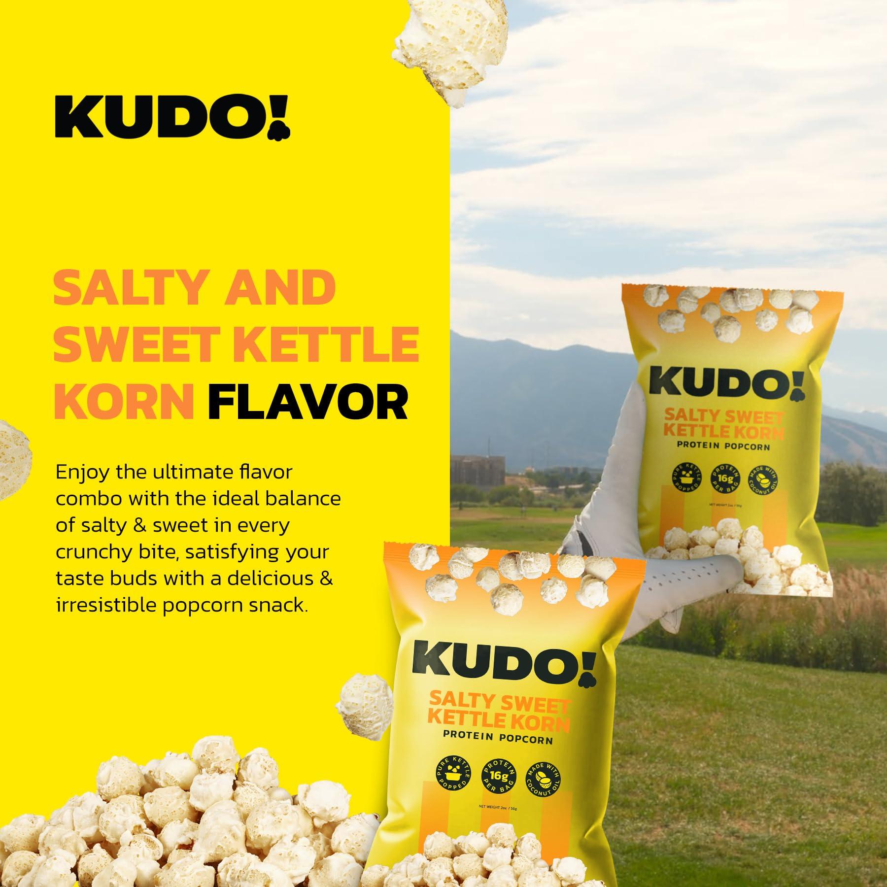 KUDO KUDO Protein Popcorn, Salty Sweet | 10g of Protein Per Bag | 100% Whole Grain & Non-GMO Healthy Snacks | Keto Friendly & Gluten Free Kettle Popcorn, 2 oz. Bag (2 Pack)