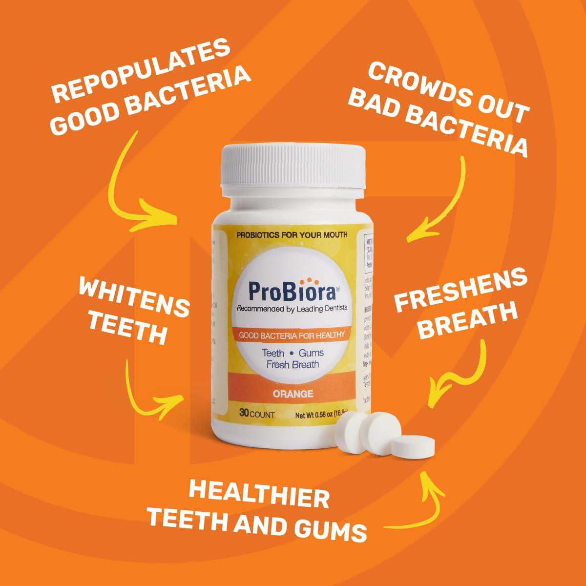 ProBiora Health ProBiora Oral-Care Chewable Probiotic Tablets | Probiotic Supplement for Women & Men | Healthier Teeth & Gums | Fresher Breath | Whiter Teeth | Better Overall Health | 30 Count | Orange