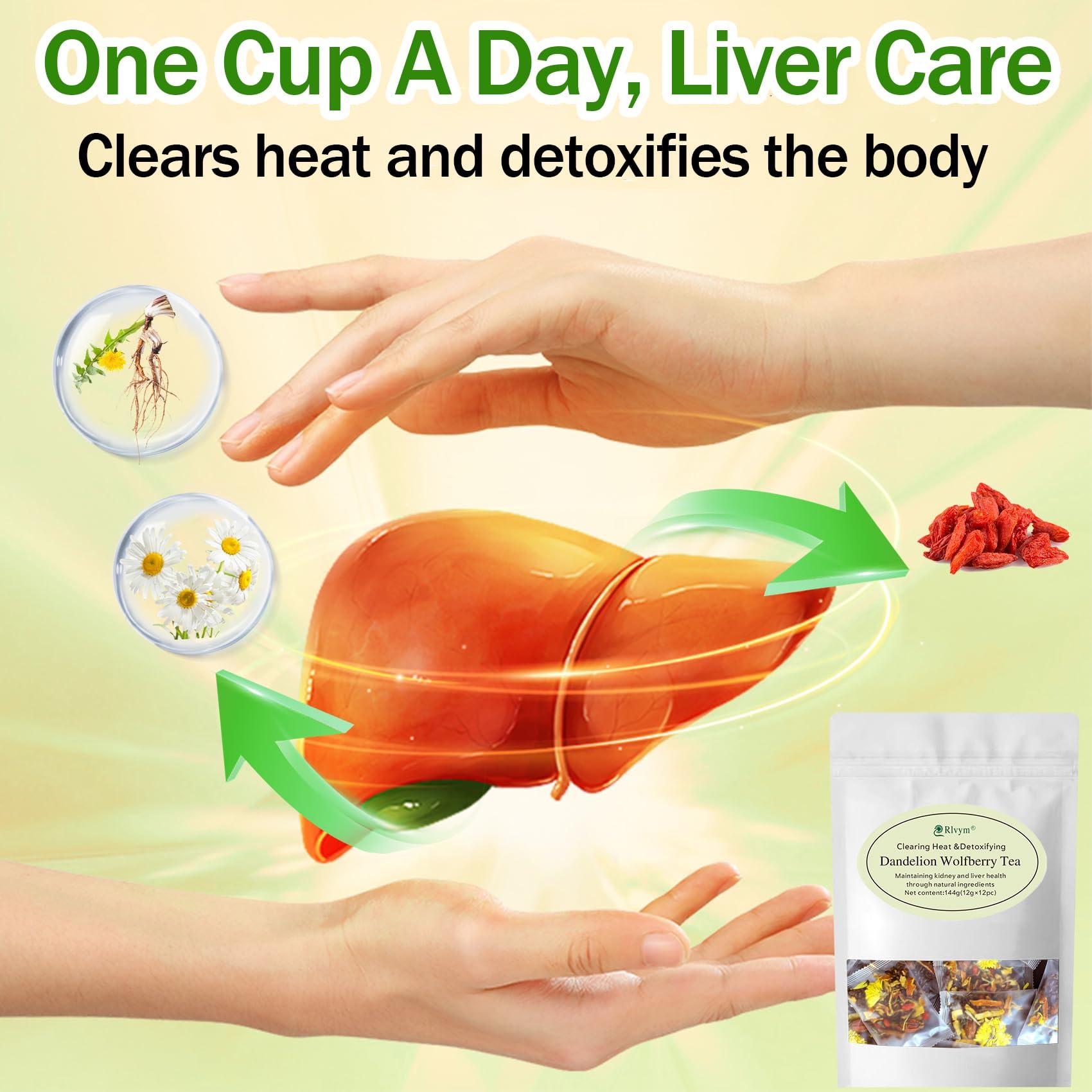 Rlvym Dandelion Wolfberry Tea, Kidneys & Liver Health, Seven Natural Herbal Ingredients Kidney Tea, Organic Dandelion Root Tea, Goji Berry Chrysanthemum Tea (144g, 12bags)