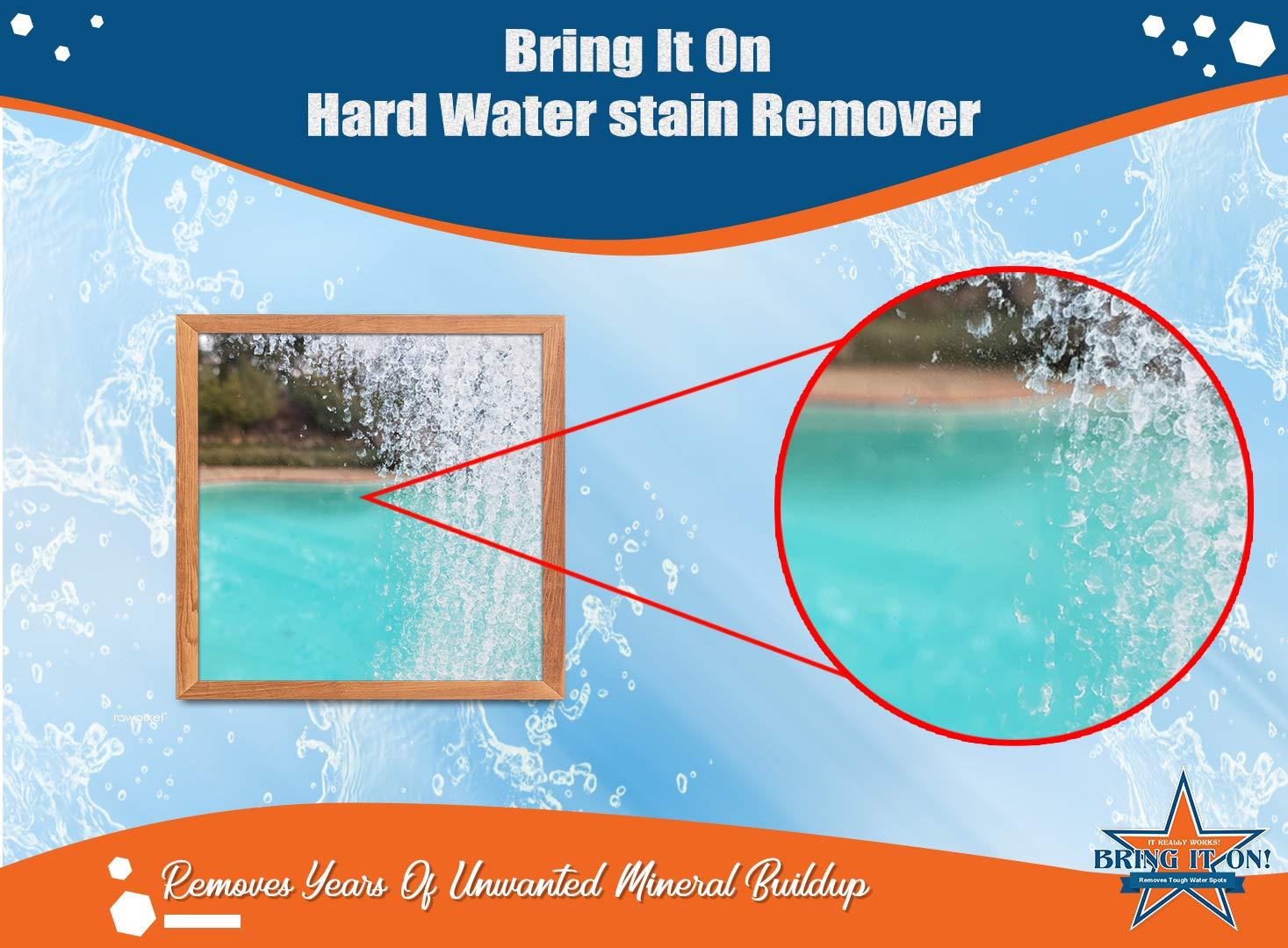 BRING IT ON! IT REALLY WORKS! Bring It On Cleaner Water Spot Polishing Kit | For Shower Glass and Windows | Tile and Grout Polishing | Included Drill Scrub Brush, Microfiber, 8 ounces Water Spot Remover