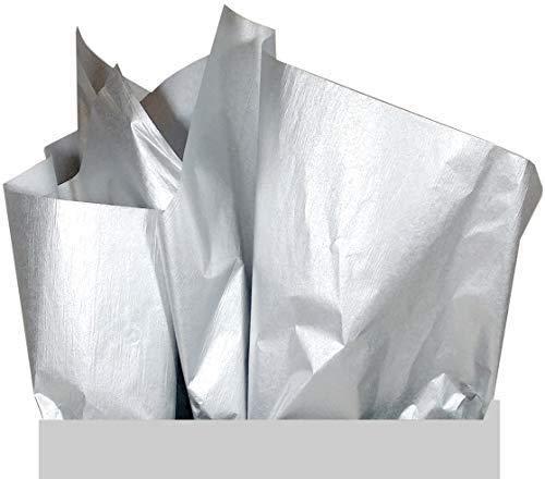UNIQOOO UNIQOOO 100 Sheets Metallic Silver Foil Gift Tissue Paper Bulk, 20X14 Inch, Art Wrapping Paper for Gift Bag Box Packing, Wedding Birthday Party Favor, Pom Pom Piñata Tassel