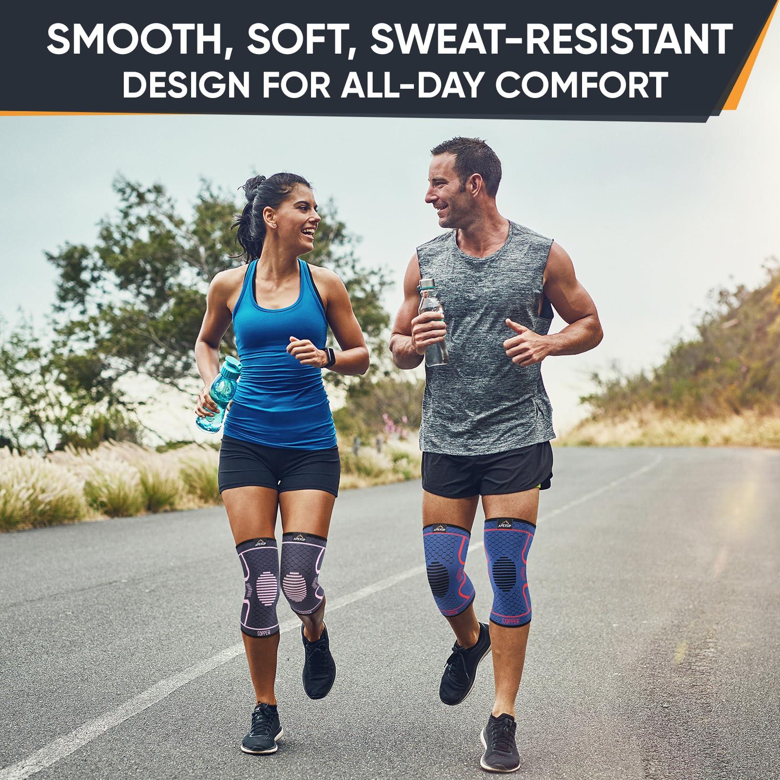 APEXUP APEXUP Copper Knee Brace for Women & Men, 2 Pack Knee Compression Sleeve for Knee Pain, Arthritis Pain Relief, Meniscus Tear, ACL, Knee Support for Running, Fitness, Weightlifting (M, Pink)