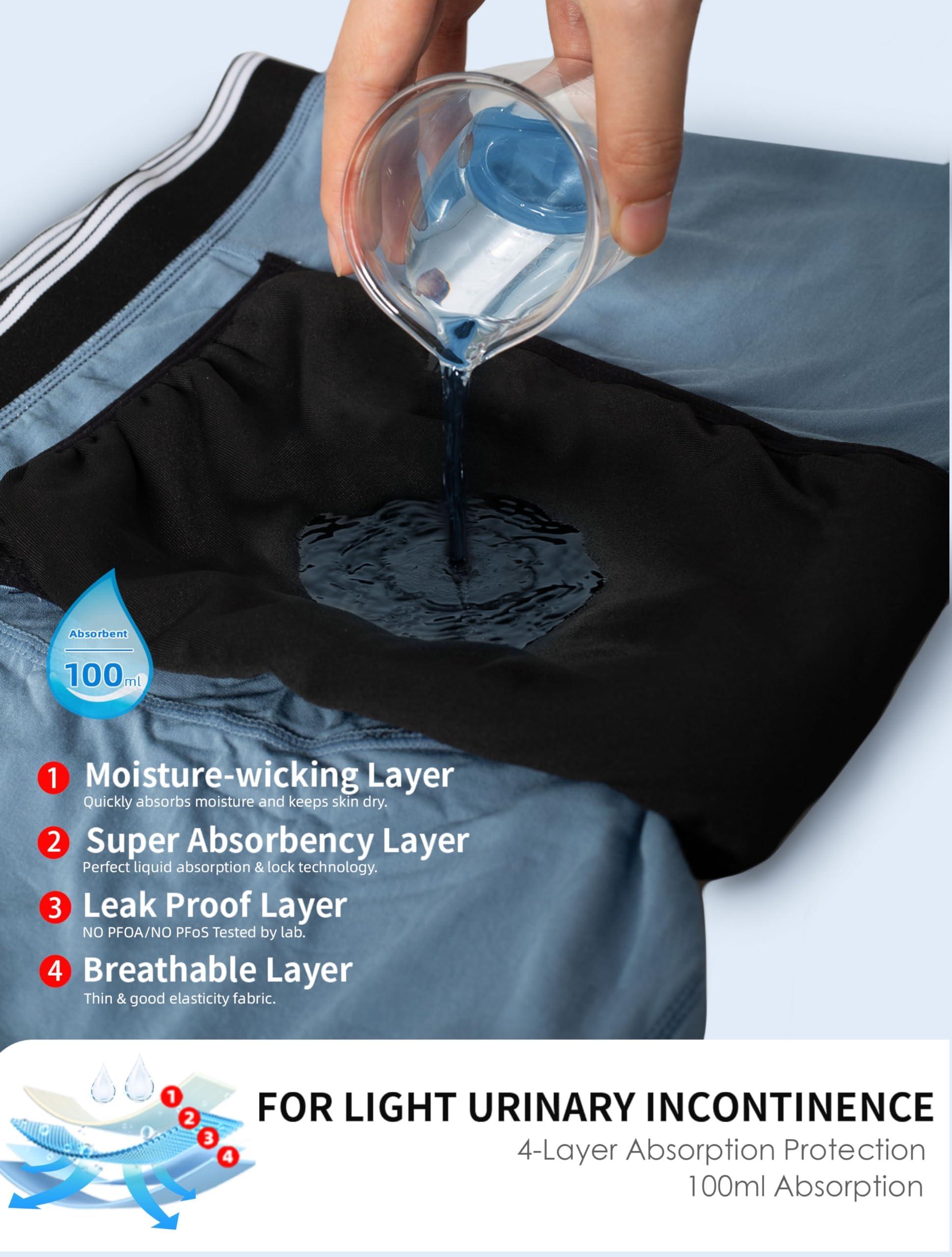 TIICHOO TIICHOO Mens Incontinence Underwear Boxer Briefs Washable Leak Proof Underwear for Men Soft Reusable 3 Pack(Dark Grey/Green/Blue, XX-Large)