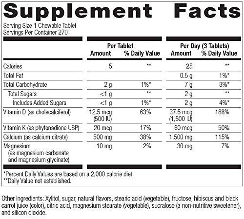 Bariatric Advantage Bariatric Advantage Calcium Citrate Chewable 500mg with Vitamin D3 for Bariatric Surgery Patients Including Gastric Bypass and Sleeve Gastrectomy, Low Sugar - Wild Cherry Flavor, 270 Count