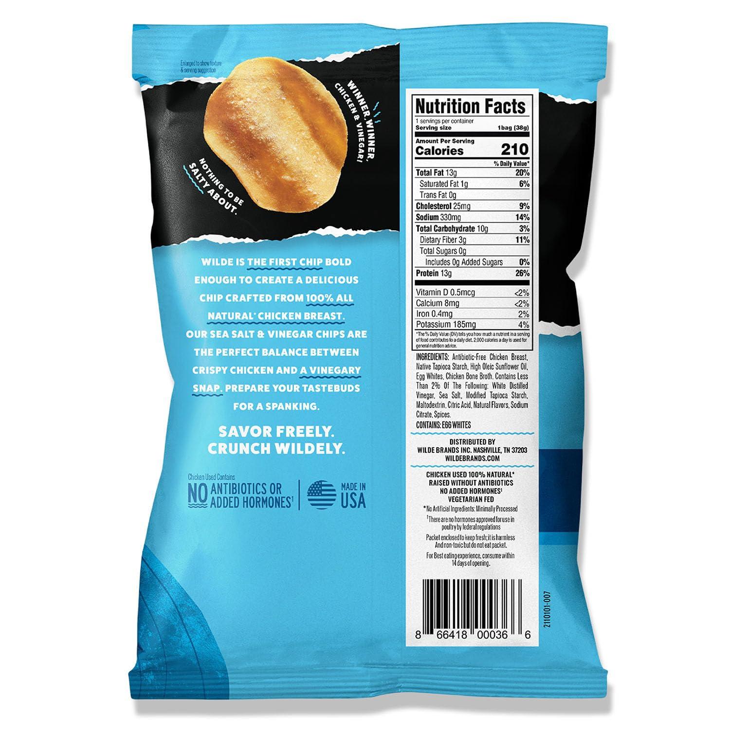 Wilde Chips Wilde Protein Chips, Sea Salt and Vinegar (1.34 Ounce Bags, Pack of 8 Bags)