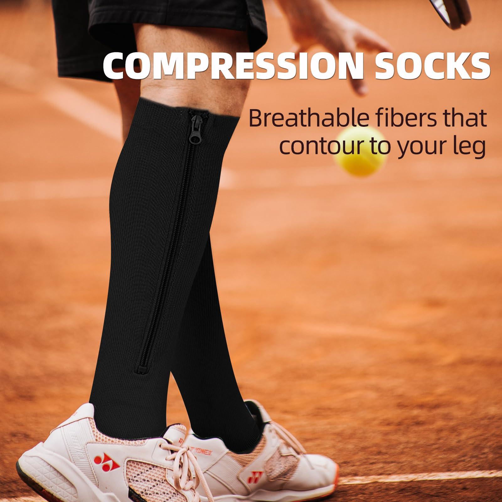 Wegitcs Wegitcs 2 Pairs Zipper Compression Socks for Women & Men, 15-20 mmHg Closed Toe Compression Stocking with Zipper, Suit for Nurses, Running, Athletic(Multi,L/XL)