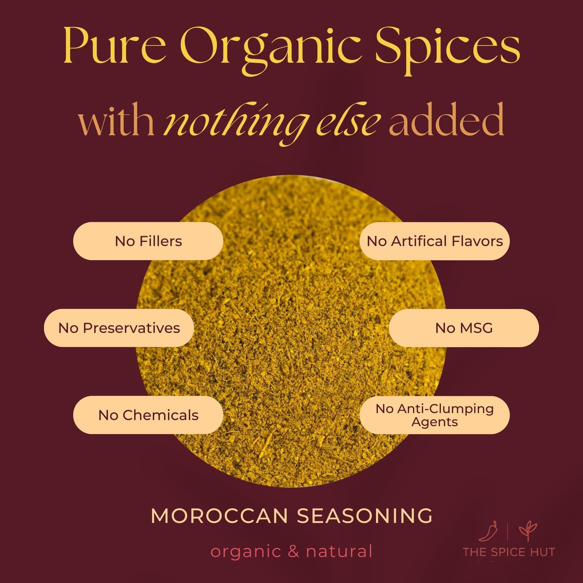 The Spice Hut The Spice Hut Organic Moroccan Seasoning, Mediterranean Spice Blend Flavor for Meat/Vegetables/Chicken, with Salt 3.7 Ounce