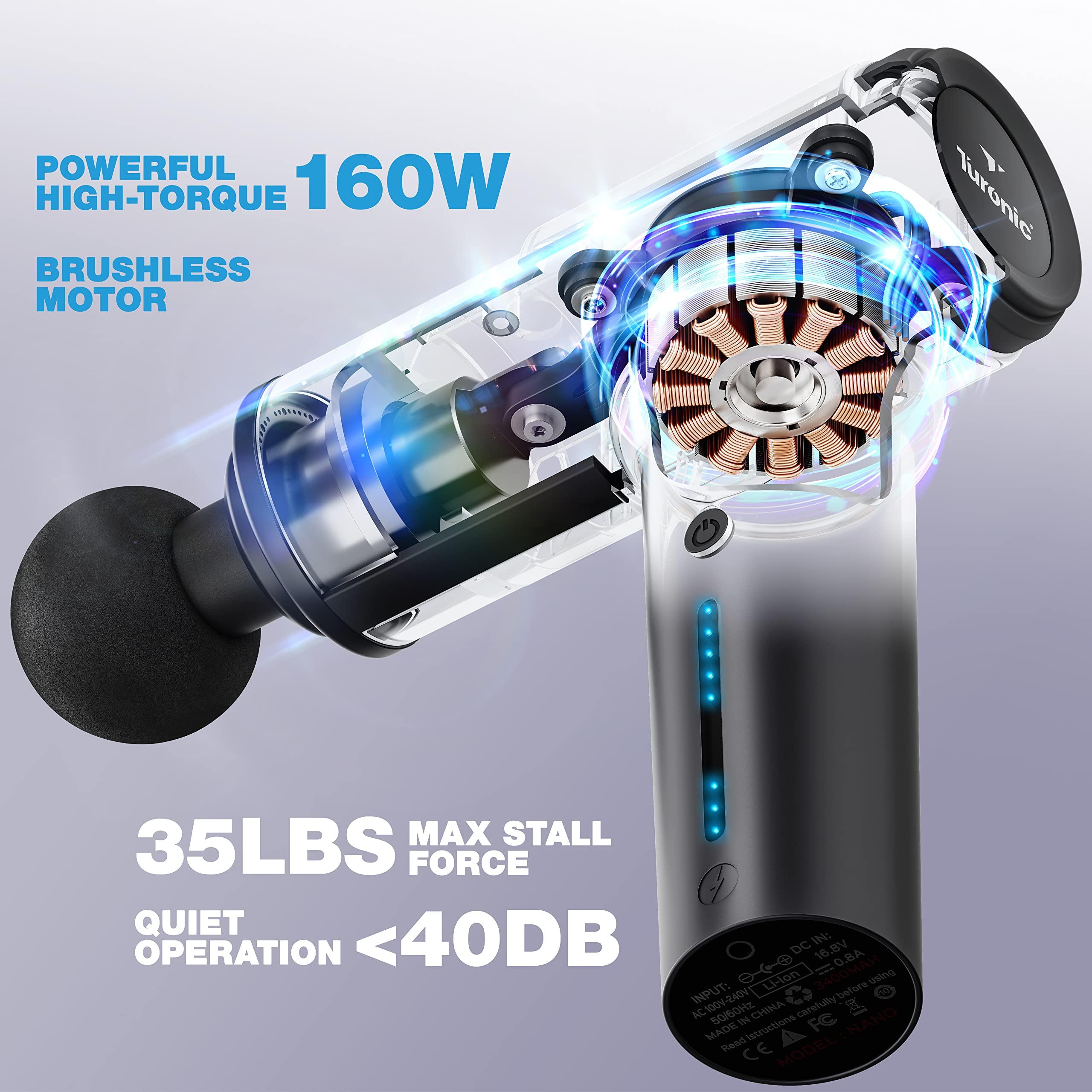 Turonic Turonic GM5 Handheld Massage Gun - Deep Tissue Percussion Massager, 20 Speeds, 7 Heads, Quiet, Powerful, Portable, Cordless, Rechargeable for Athletes, Personal Use, Shoulder, Leg, Foot, Back, Body