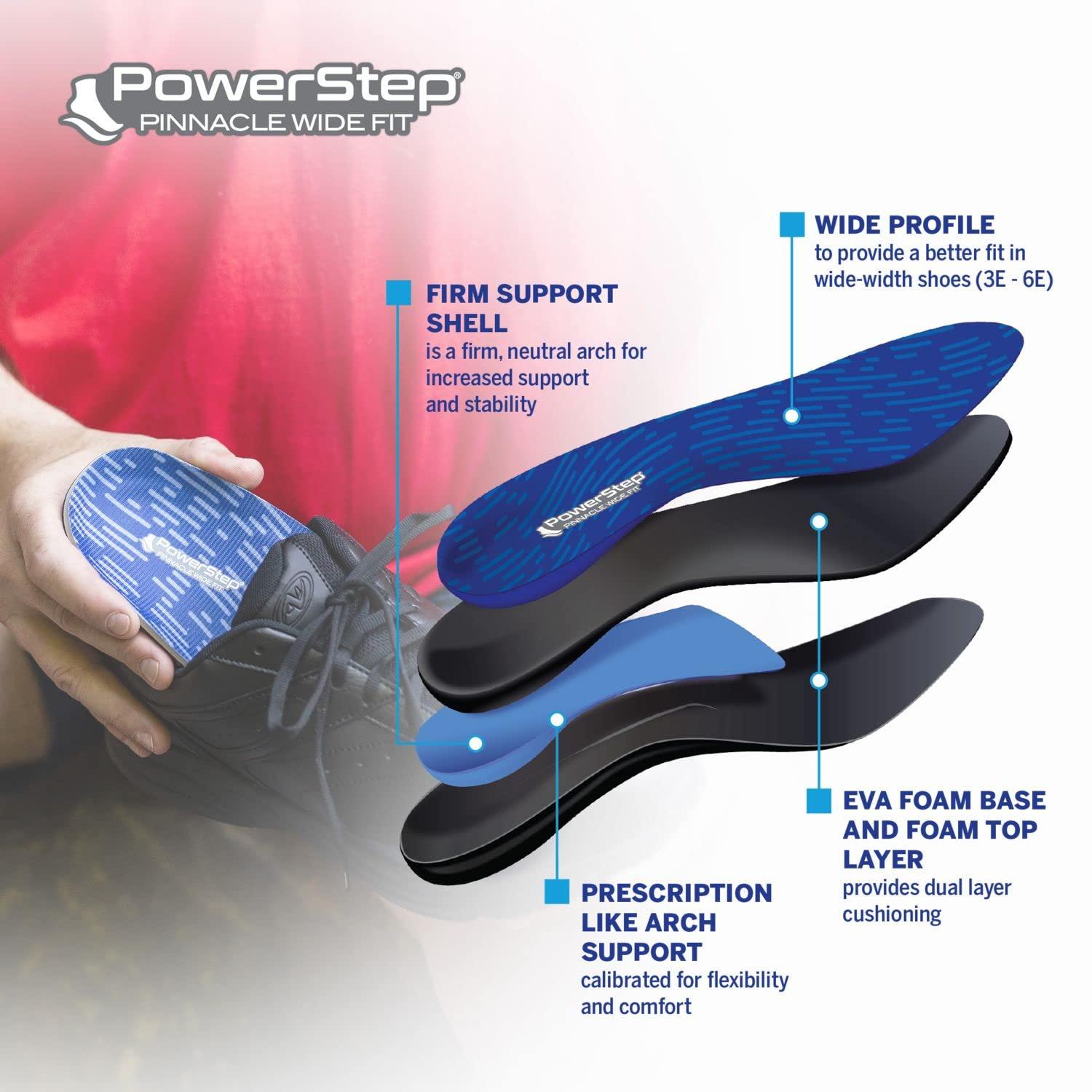 Powerstep PowerStep Insoles, Pinnacle Wide, Wide Feet Arch Support Insole, Extra Wide Arch Support Orthotic For Women and Men, M12-13