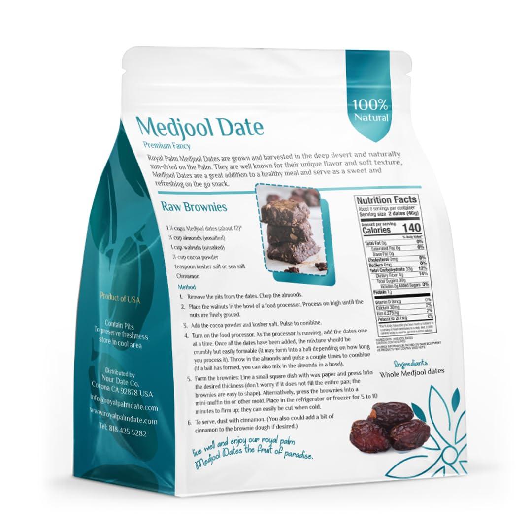 Royal Palm Premium Medjool Dates by Royal Palm 12oz Bag of Pitted Jumbo Dates Natural Sweetener and Fresh Dried Fruit Healthy Vegan Snack & Natural Energy Boost Non-GMO, Kosher Premium Date Fruit