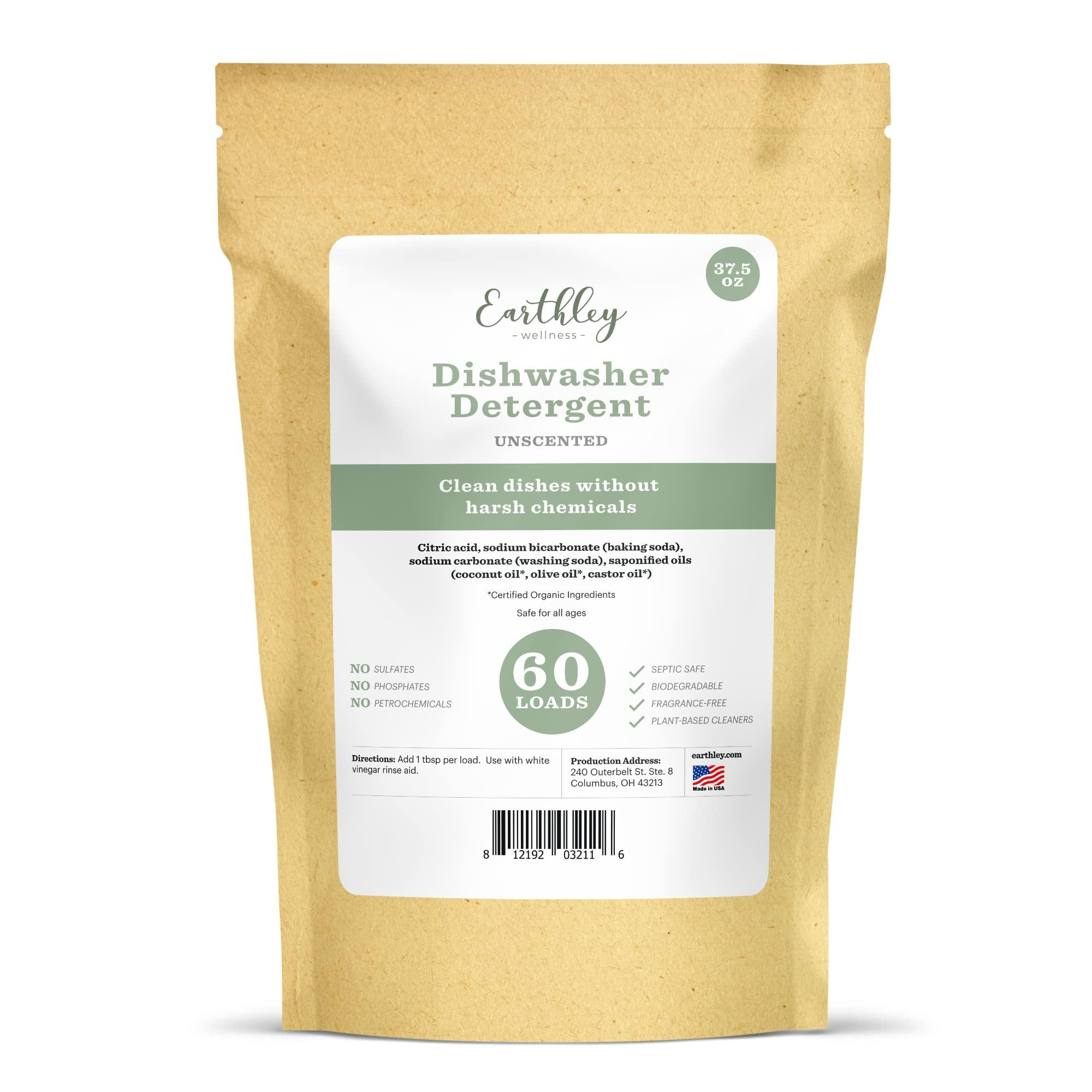 Earthley Wellness Earthley Wellness, Dishwasher Detergent, Eco-Friendly, Pure, Certified Organic Dish Detergent (60 Loads, Unscented)