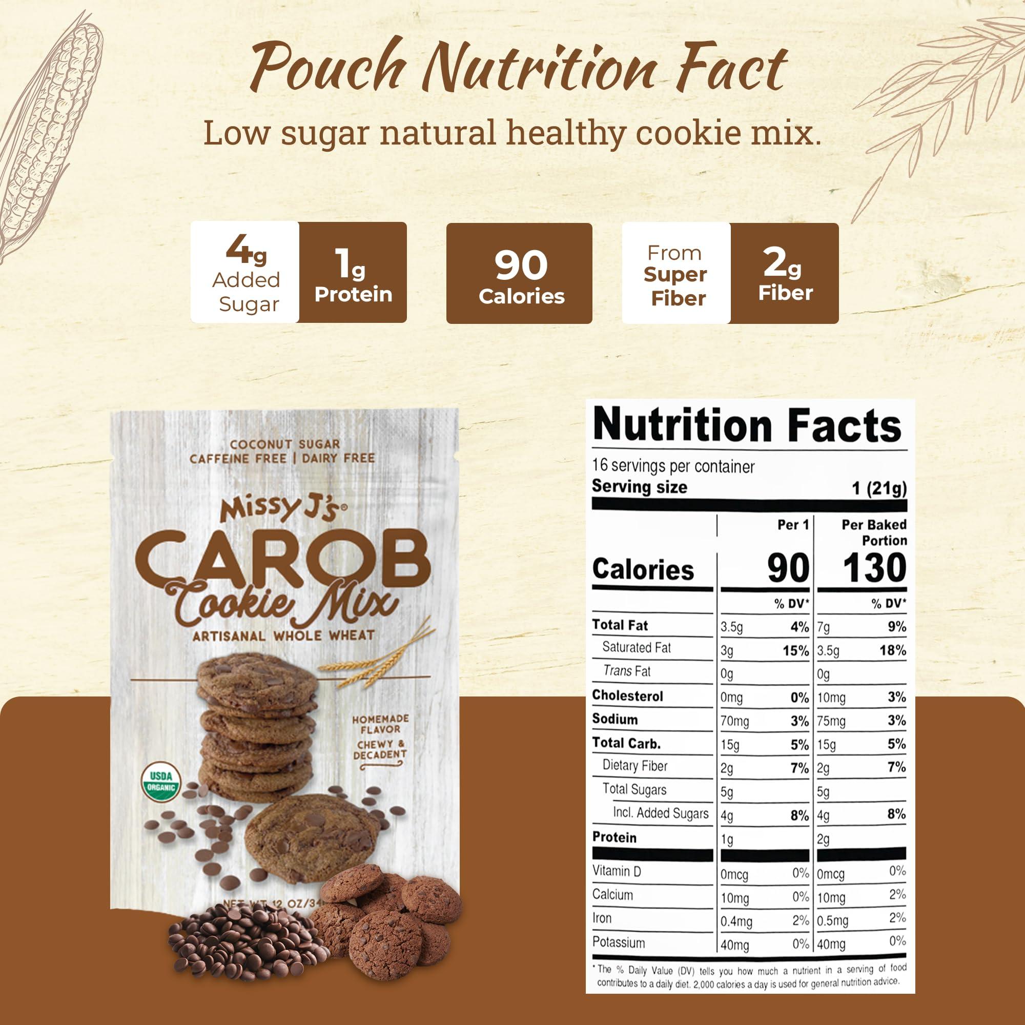 Missy J's Missy J's Organic Carob Whole Wheat Cookie Mix 12 Oz 3 Pack, Healthy Caffeine Free Substitute for Chocolate, Carob Made w/Dairy-Free and Corn-Free Vegan Snack, Perfect for Snacks