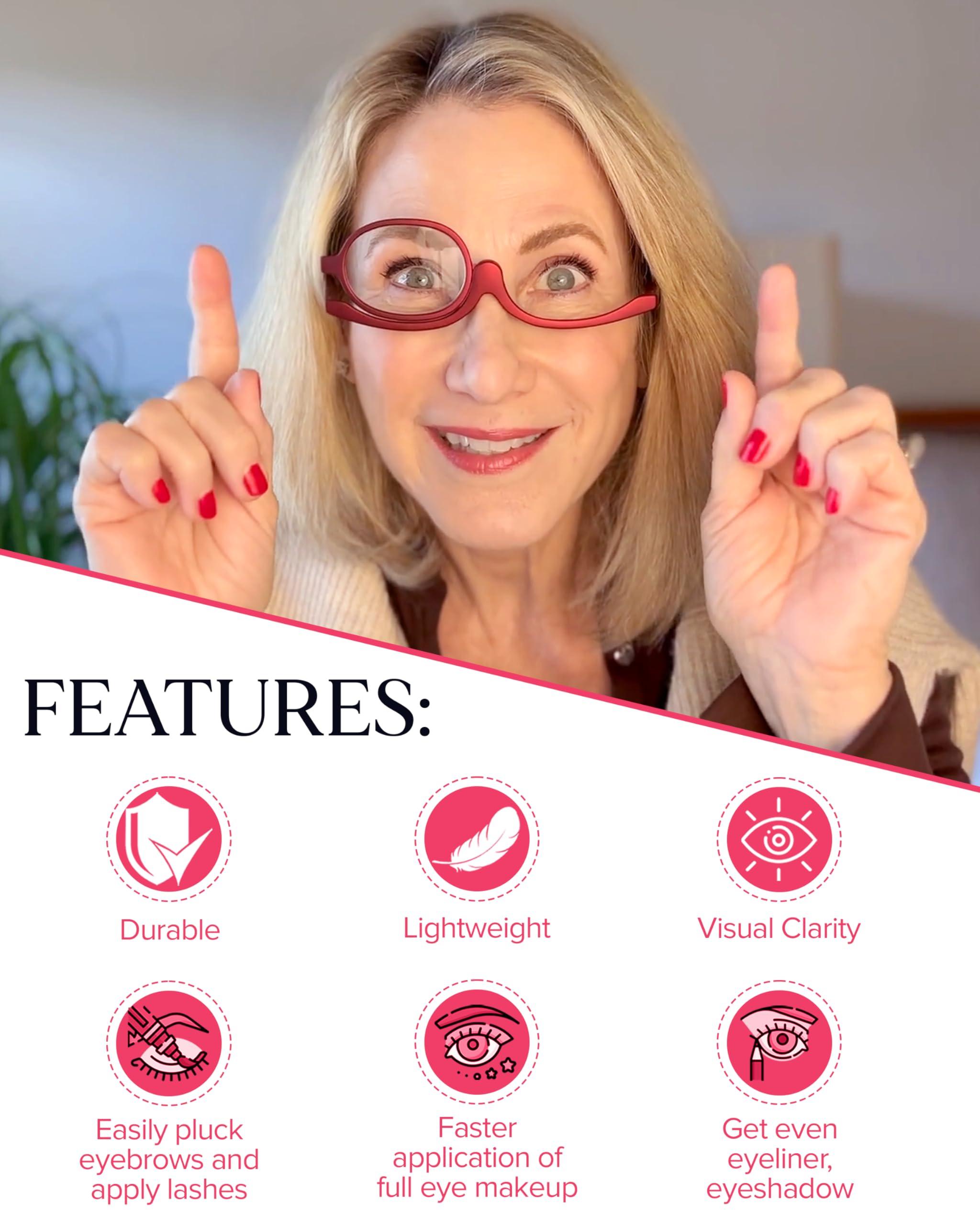 VICCI VICCI Makeup Reading Glasses | Cosmetic Readers Flip Up Lens Magnifying Eyeglasses for Women | Dual-Purpose Functionality, Lightweight Makeup Glasses | Offering Distortion-Free Vision +3.5 | Red