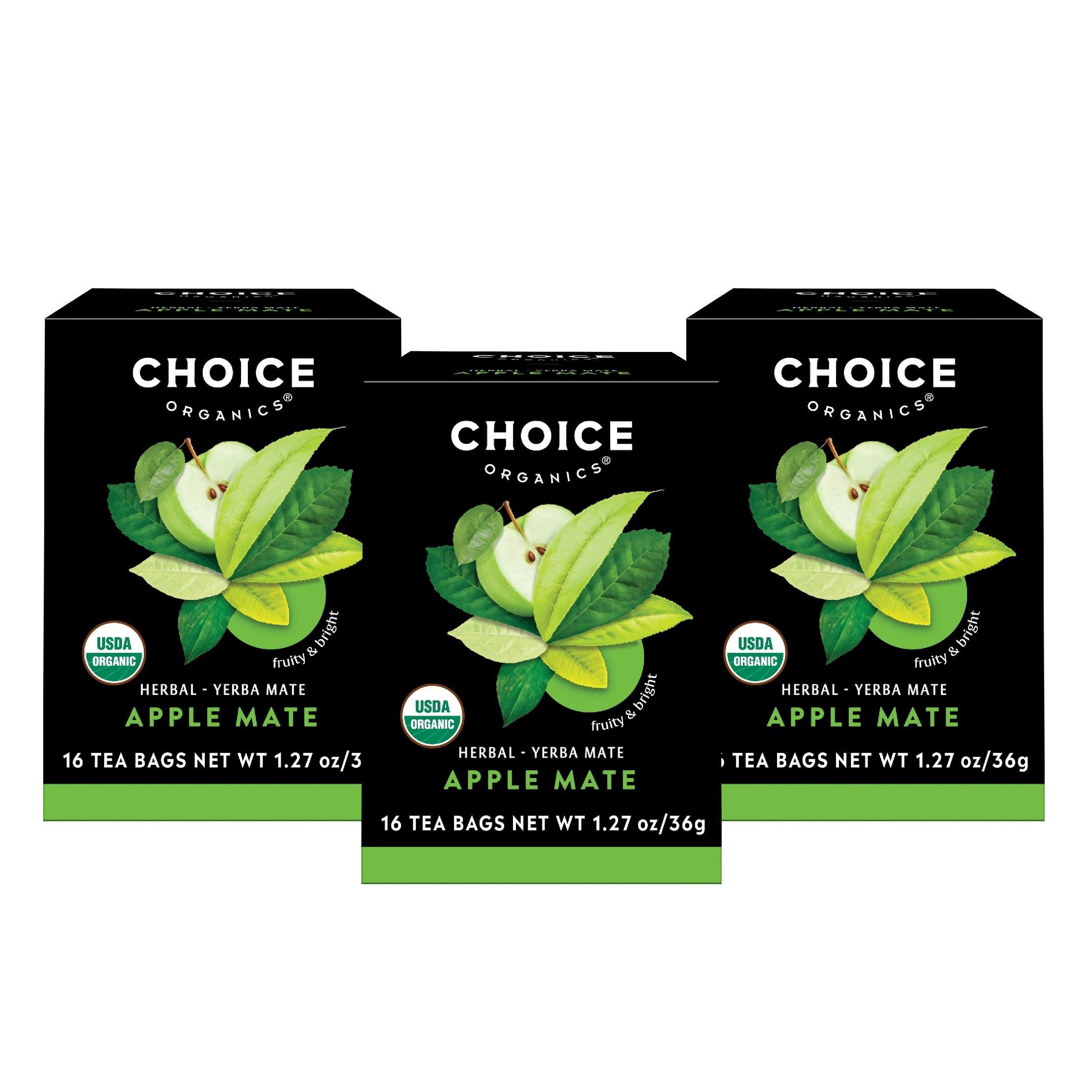 Choice Organic Teas Choice Organics - Organic Apple Mate Tea (3 Pack) - Compostable - Contains Caffeine - 48 Organic Yerba Mate Tea Bags