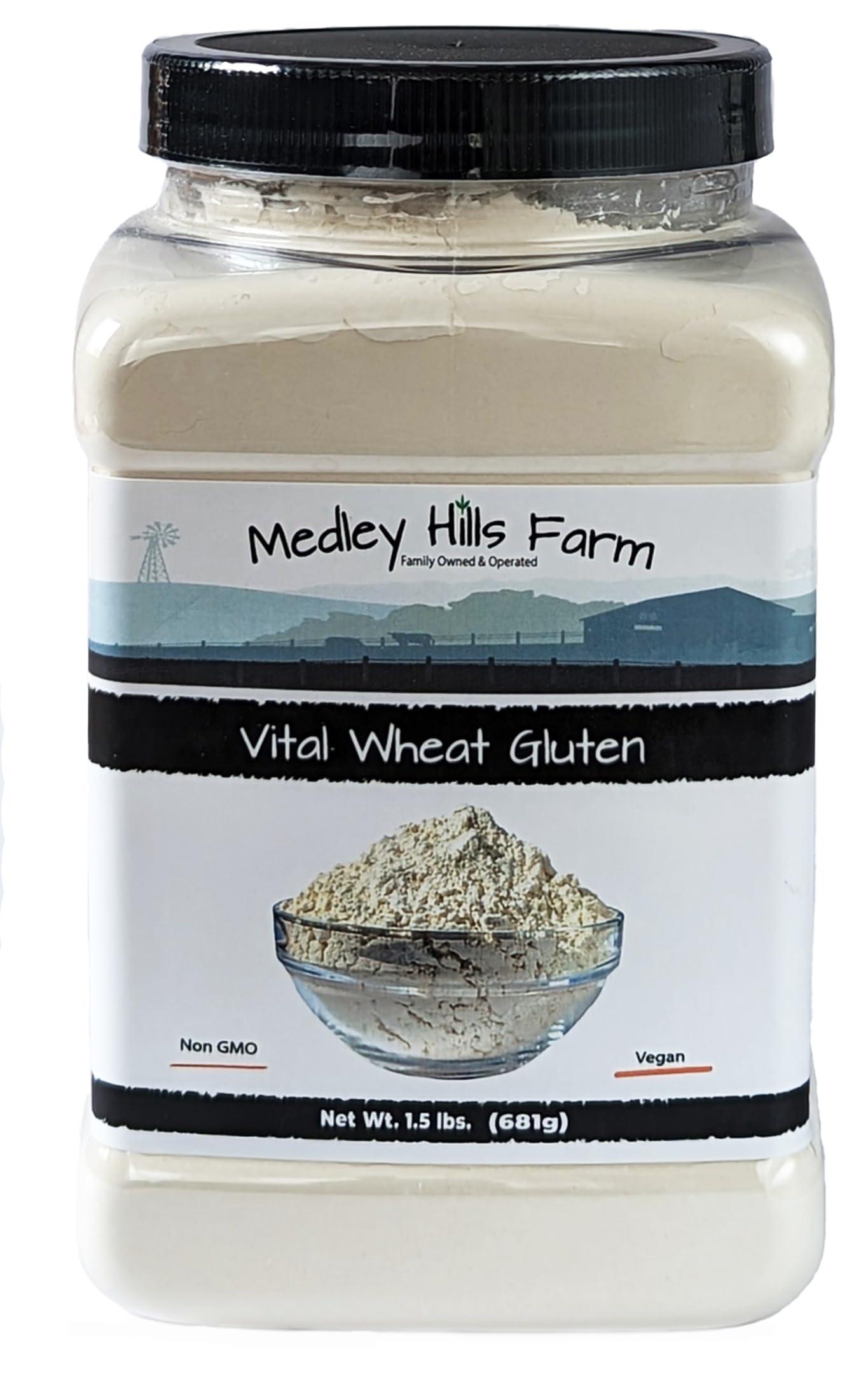 Medley Hills Farm Vital Wheat Gluten By Medley Hills Farm 1.5 lbs. in Reusable Container - High in Protein - Vegan - Non GMO - Keto Friendly - Make Seitan - Great Vital Wheat Gluten for Bread Making
