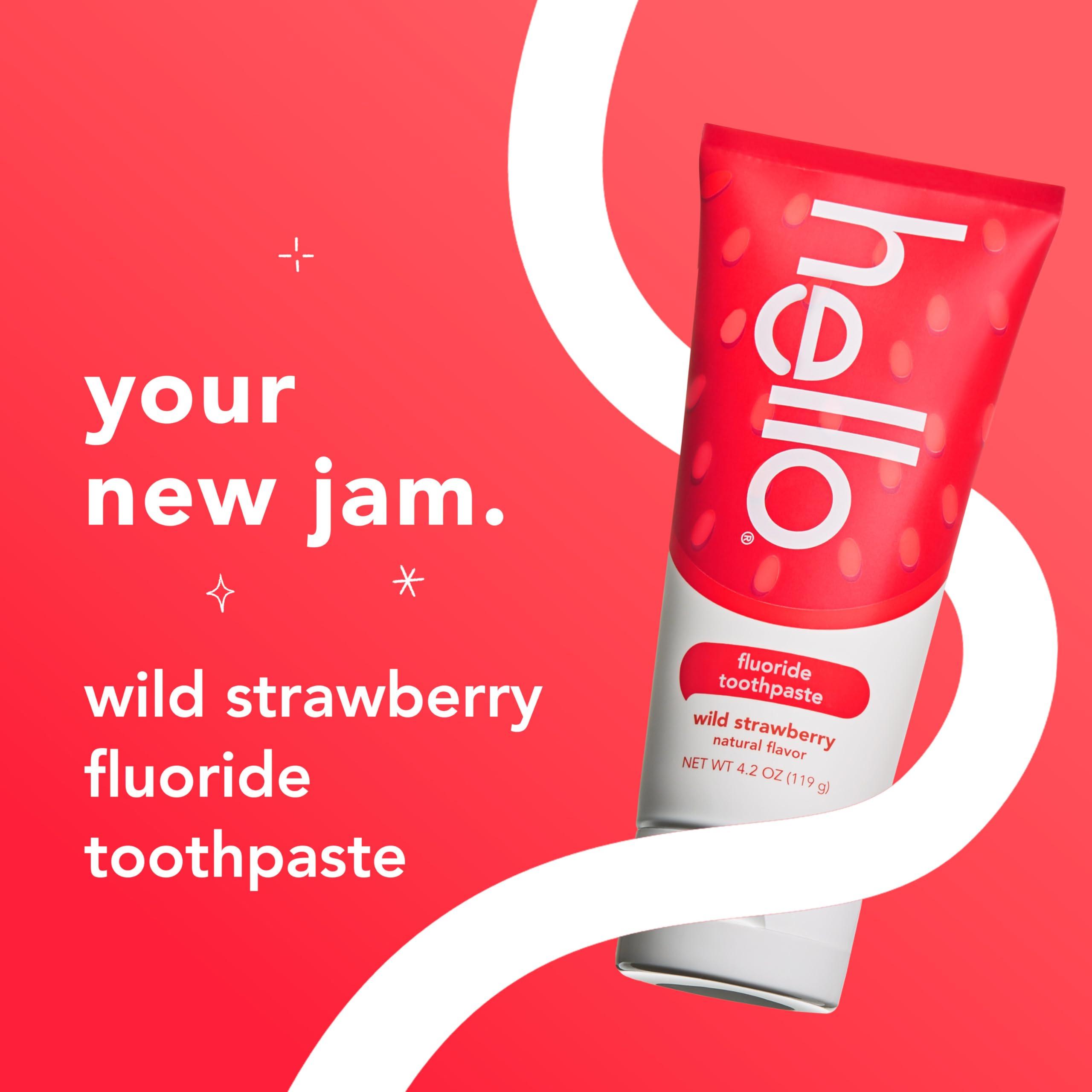 hello hello Wild Strawberry Kids Toothpaste with Fluoride, Strawberry Toothpaste for Kids, Safe for Ages 2 and Up, Helps Prevent Cavities, Strengthen Enamel, and Polishes Teeth, ADA Approved, 3 Pack, 4.2 Oz