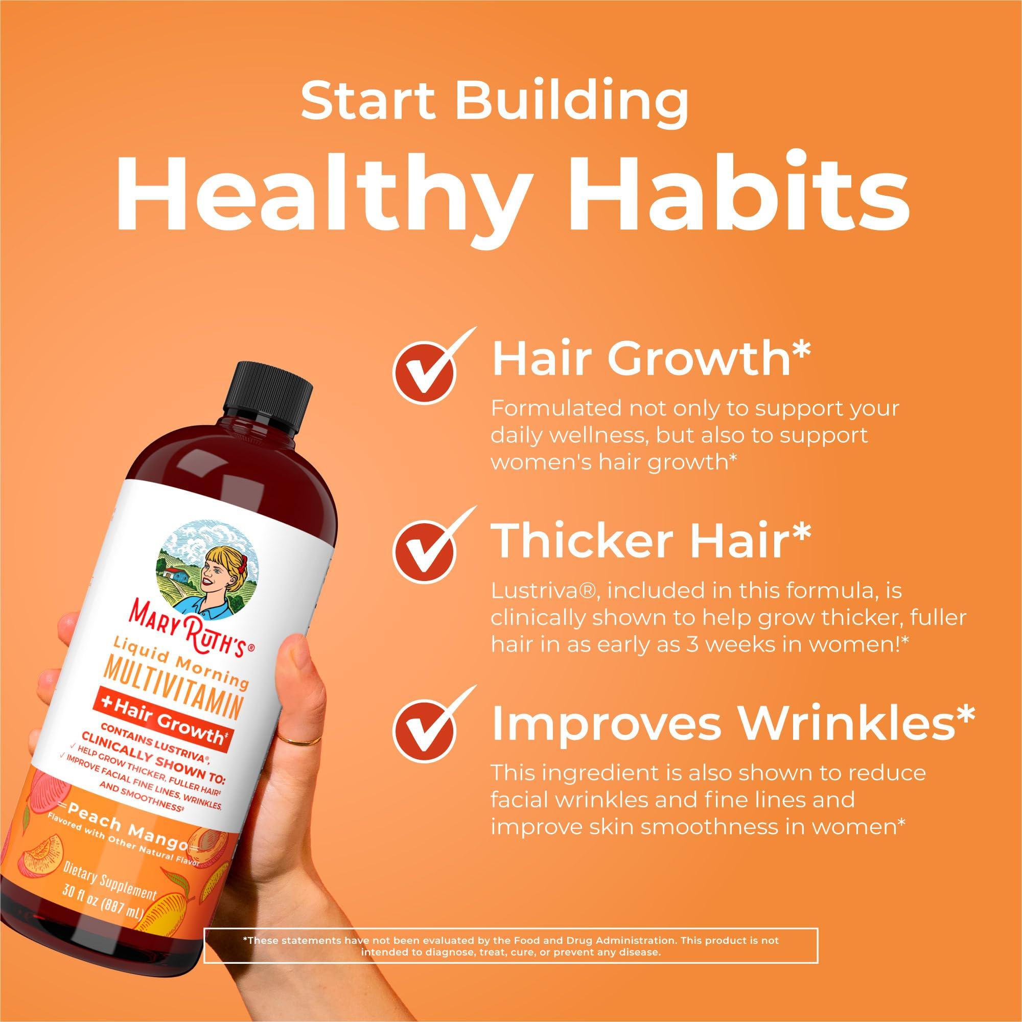 MaryRuth Organics MaryRuth Organics Liquid Multivitamin + Lustriva Hair Growth for Women| Biotin 10000mcg | Vitamin B & D | Clinically Tested for Thicker Hair, Wrinkles, Fine Lines, Skin Care | Ages 18+ | 30 Fl Oz